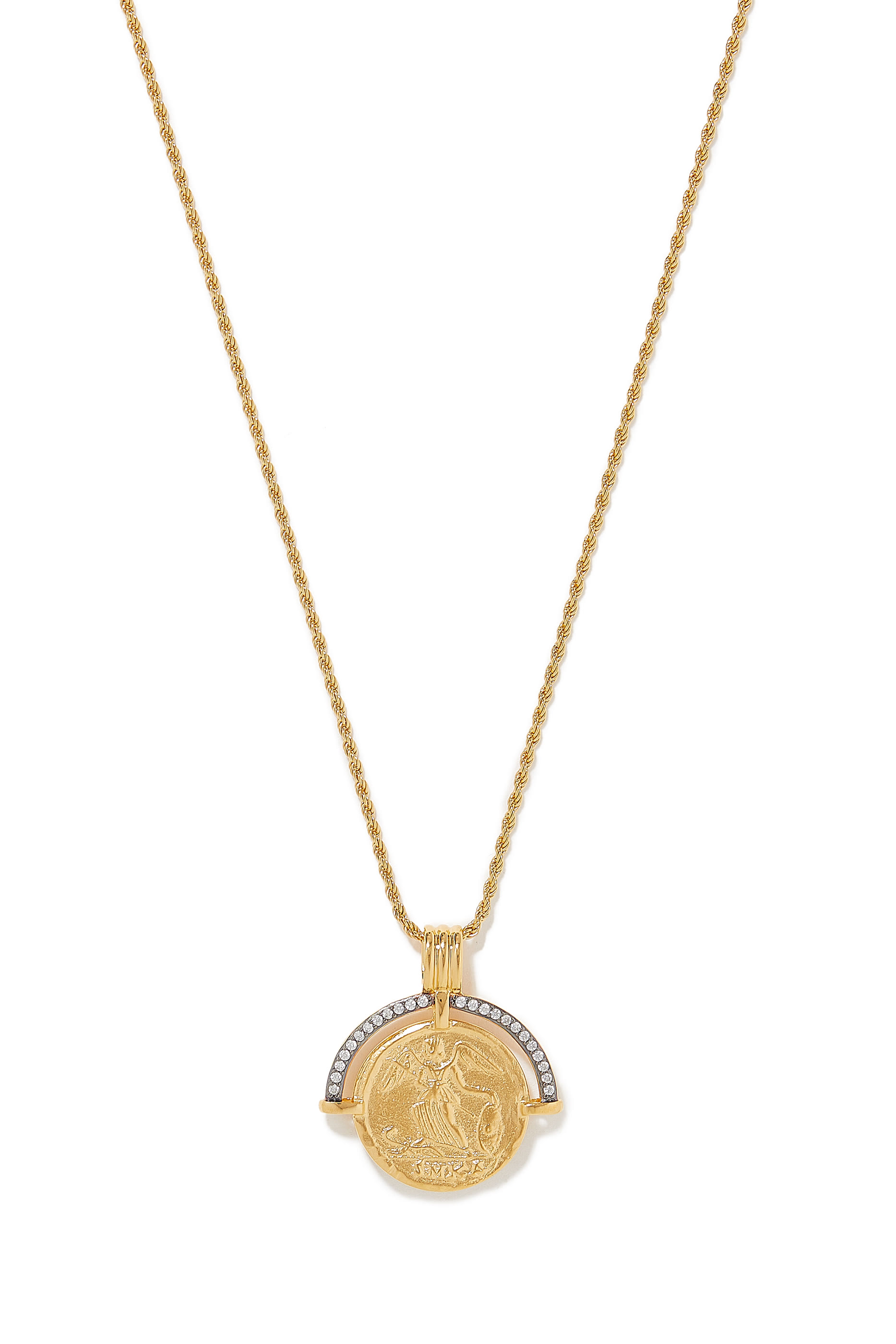 Lucy Williams Fortuna Arc Coin Necklace, 18k Recycled Gold Vermeil on Recycled Sterling Silver, 18k Recycled Gold Plating on Brass & Cubic Zirconia