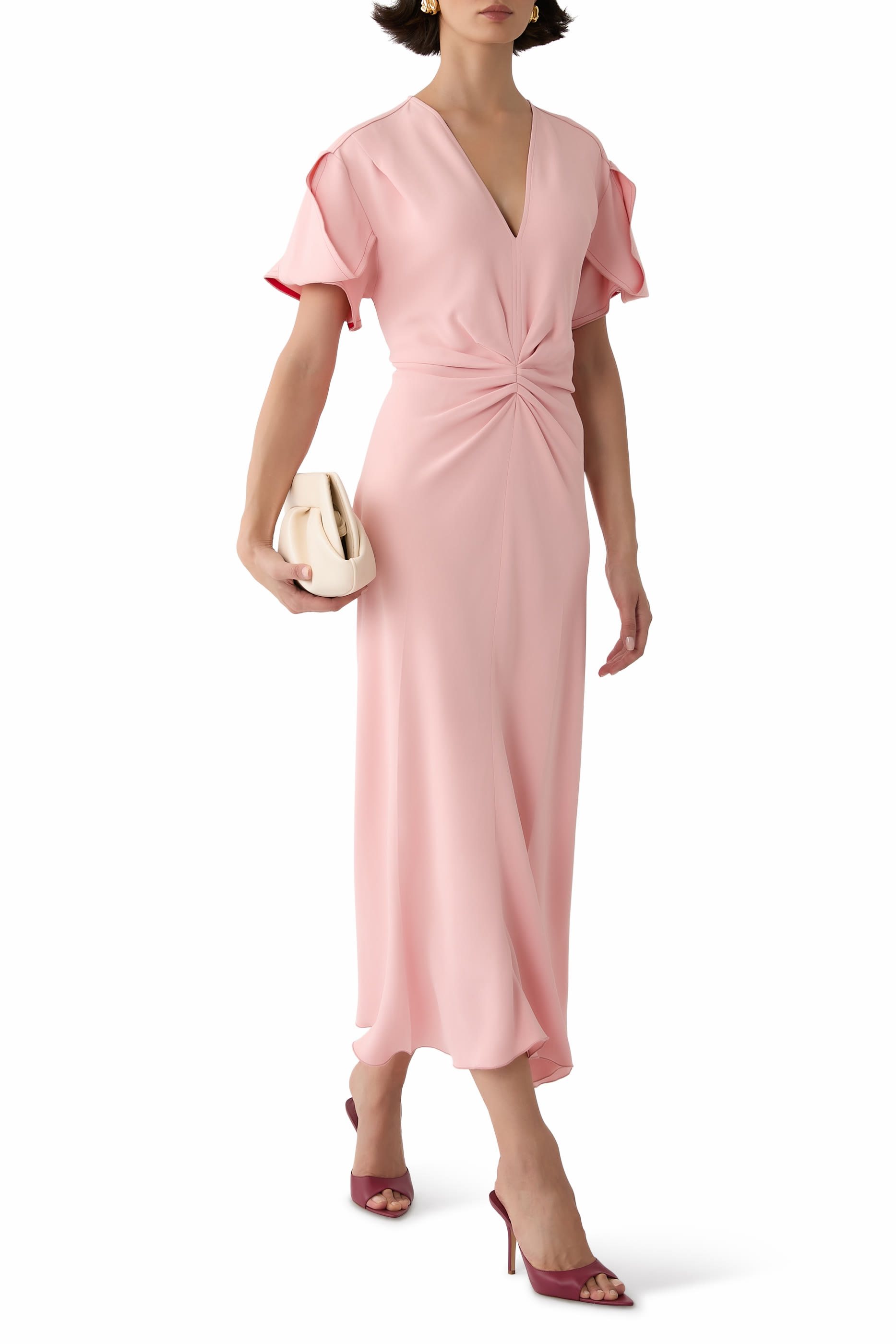 Drop Sleeve Kick Crepe Midi Dress