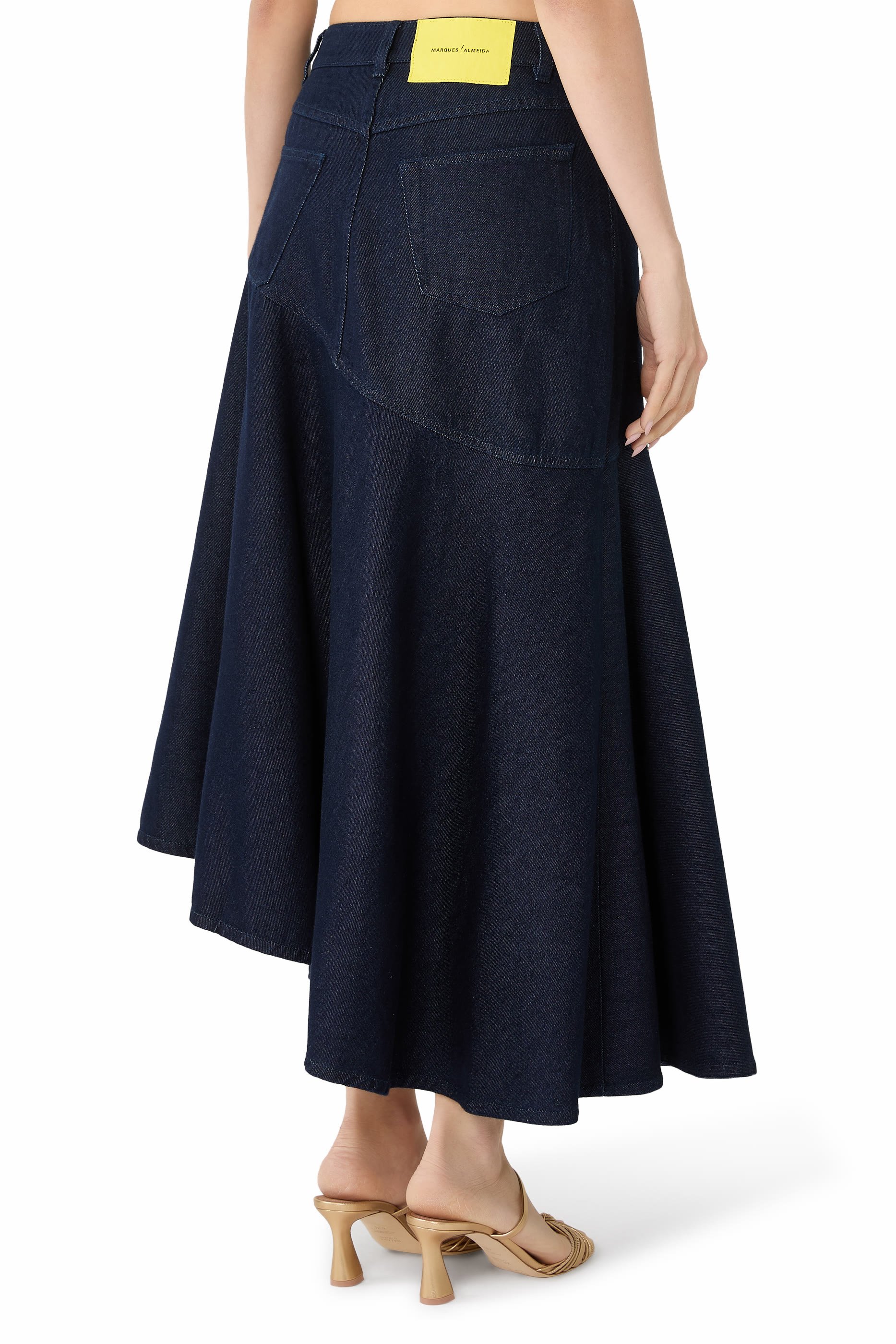 Flower Motif Denim Midi Flounce Skirt 