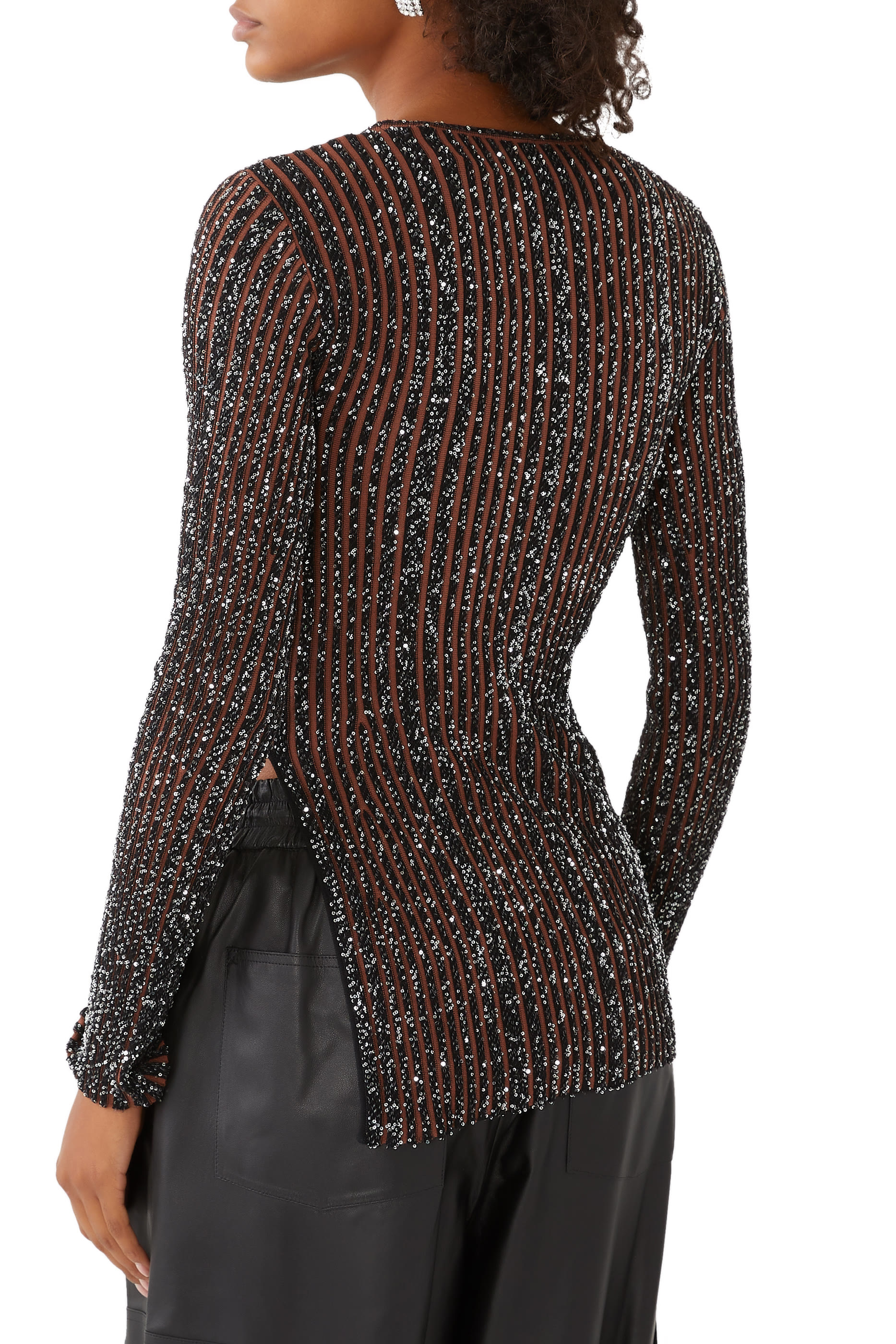Partialized Knit Sequinned Long Sleeve Sweater