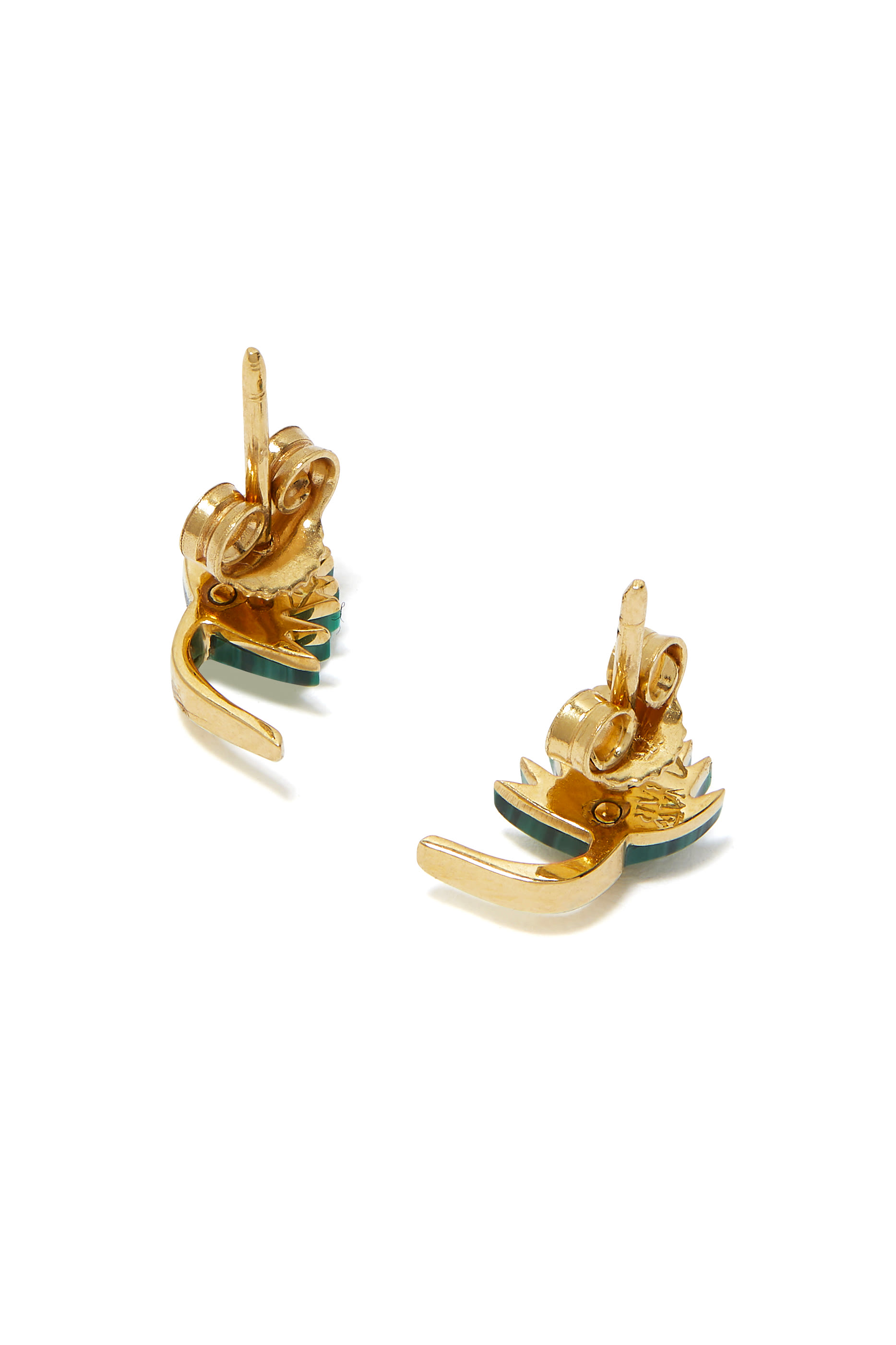 Flower Earrings Size 1, 18k Yellow Gold with Diamonds & Malachite