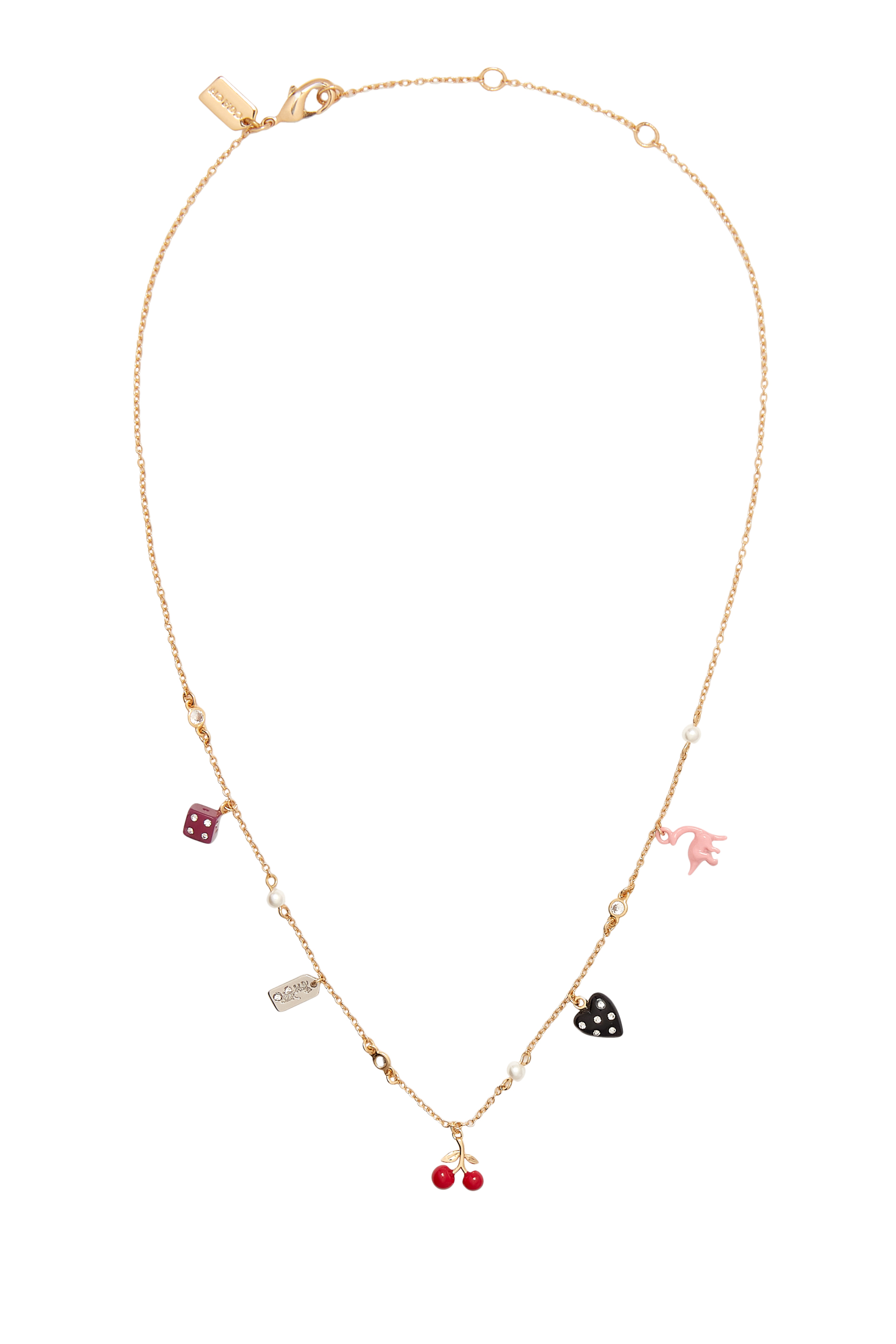 Mini Vintage Charms Signature Bib Necklace, Brass & Resin, Glass Crystal