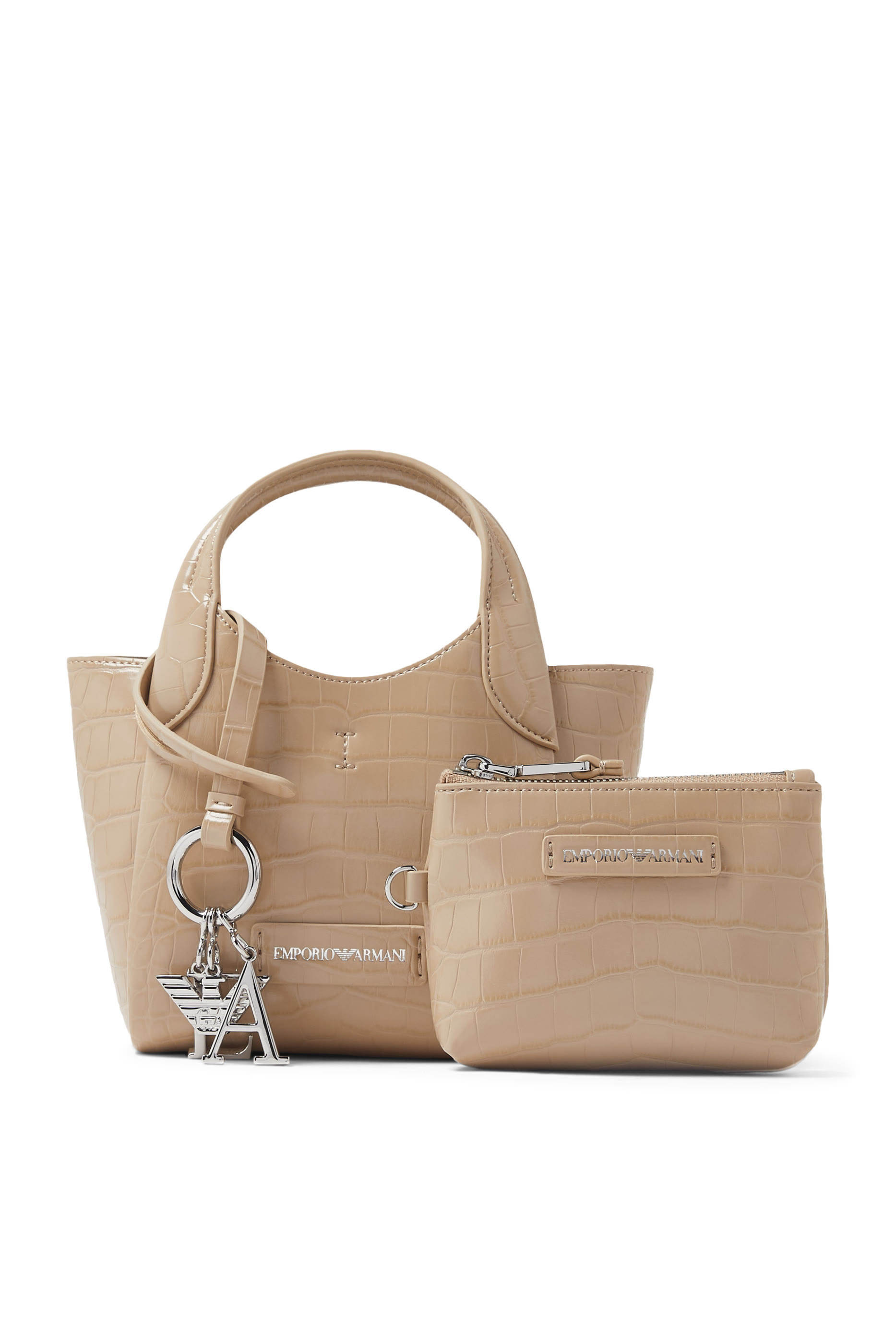 Croc-Embossed Faux Leather Small Shopping Tote Bag