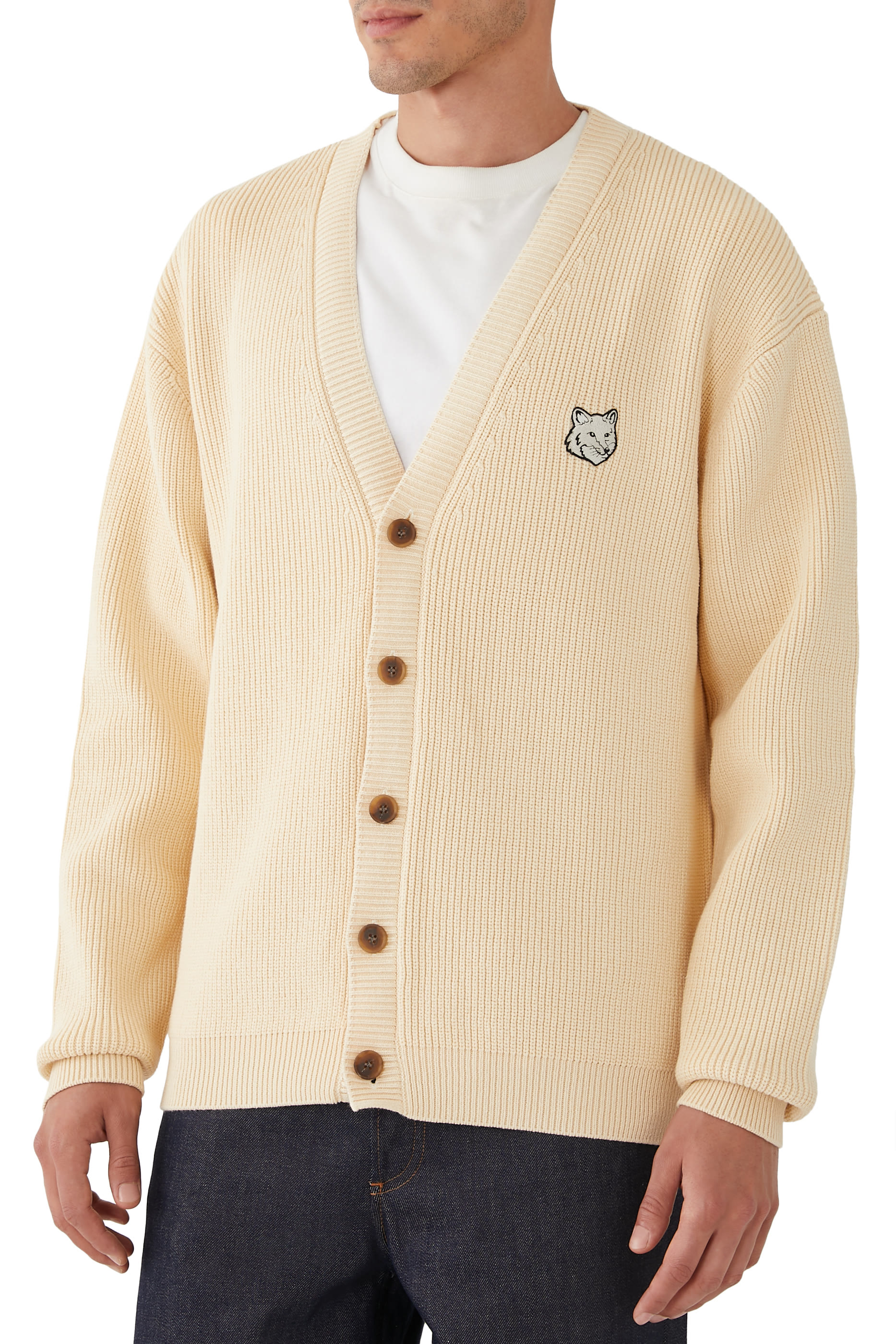 Bold Fox Head Patch Comfort Ribbed Cardigan