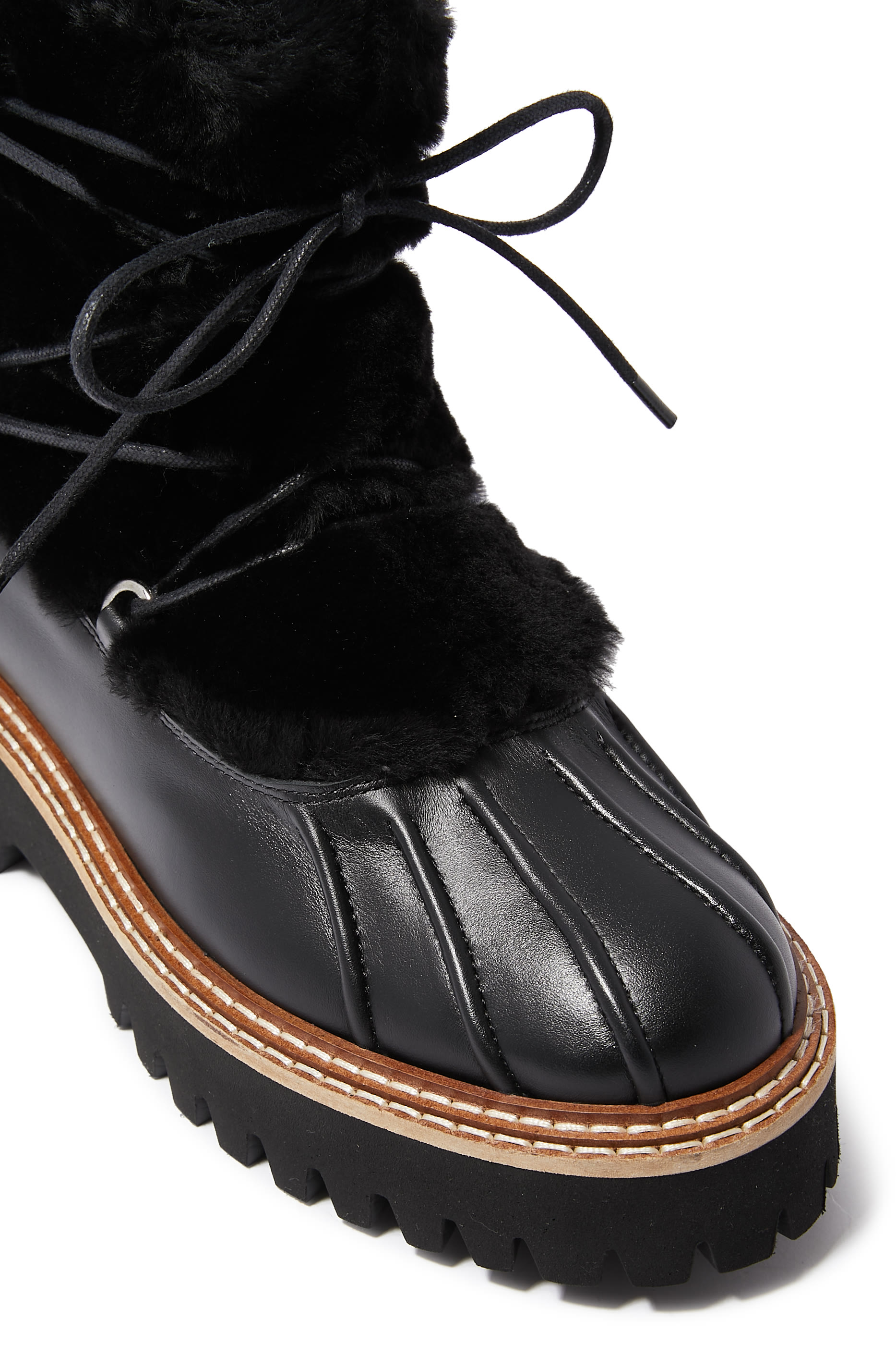 Lace-Up Mid-Length Boots in Ironed Merino