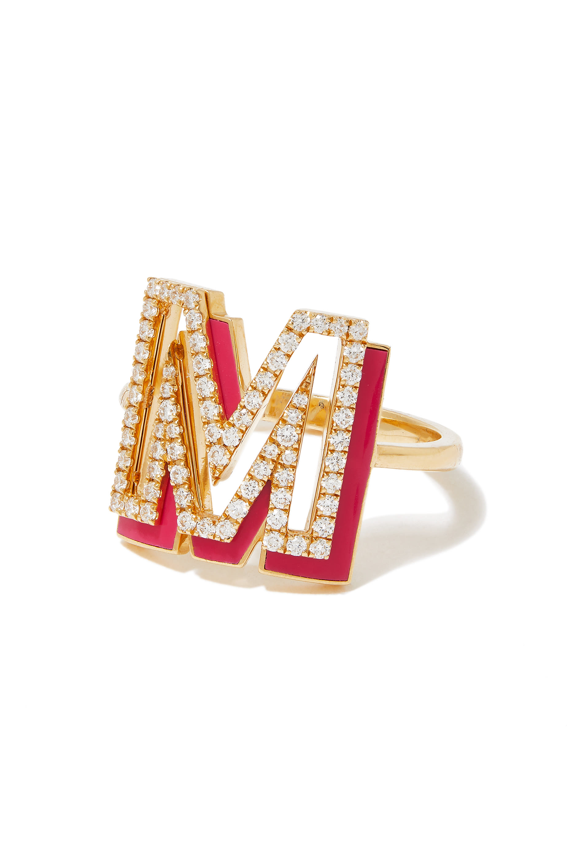 M Silhouette Ring, 18k Yellow Gold with Diamonds