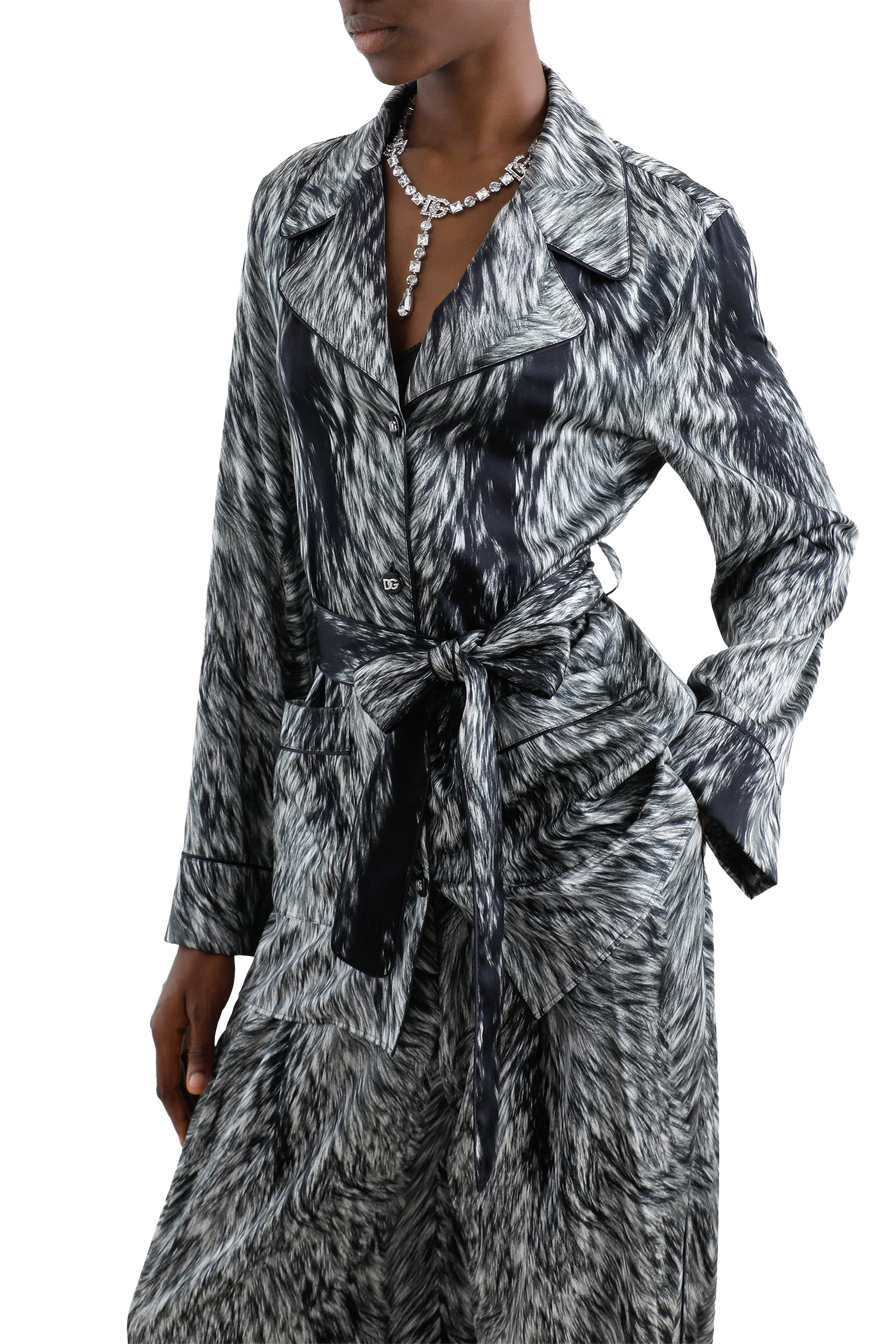 Silk Satin Pajama Shirt with Fur Print
