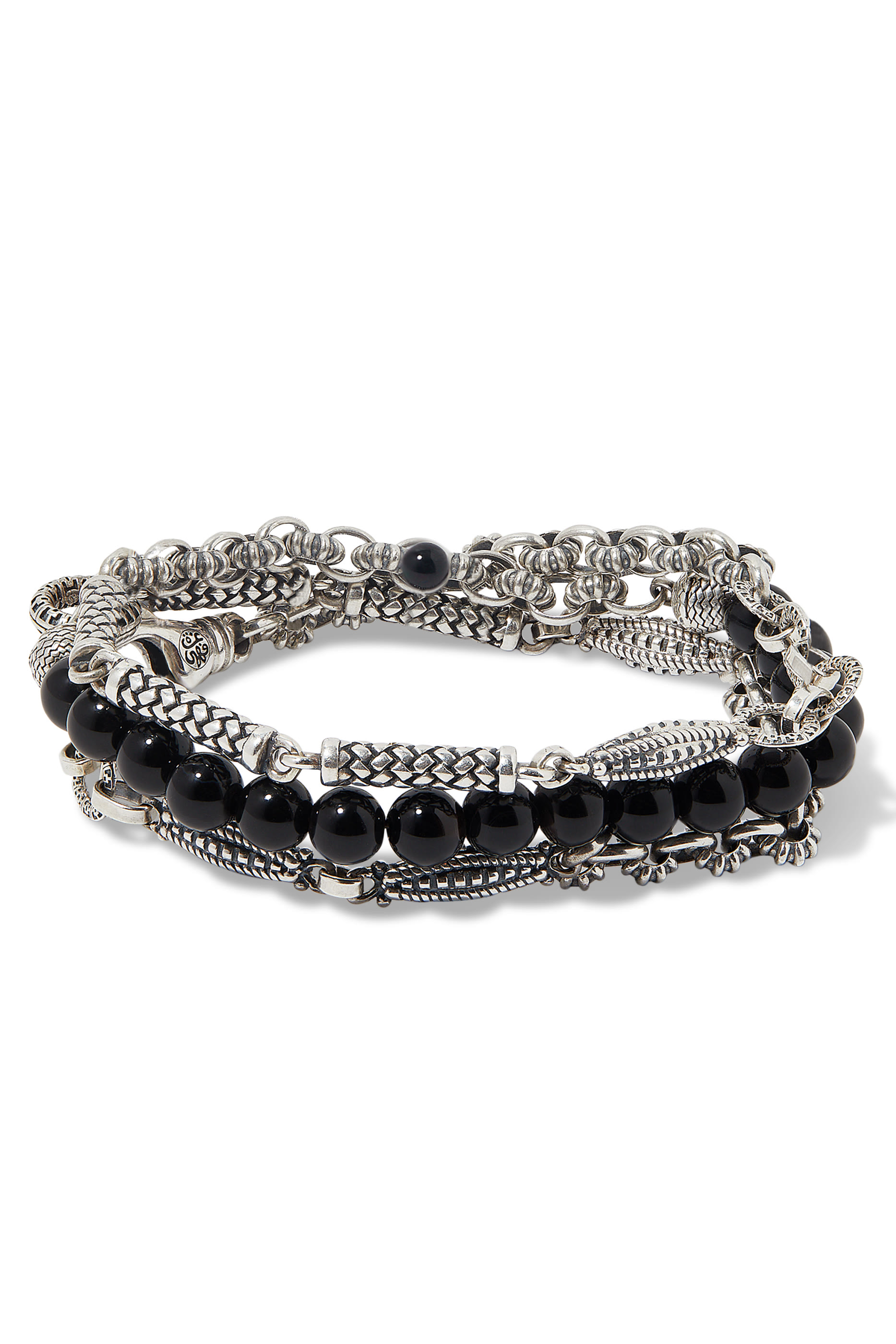 Wrap-Around Beaded Bracelet, Sterling Silver &  Green Onyx