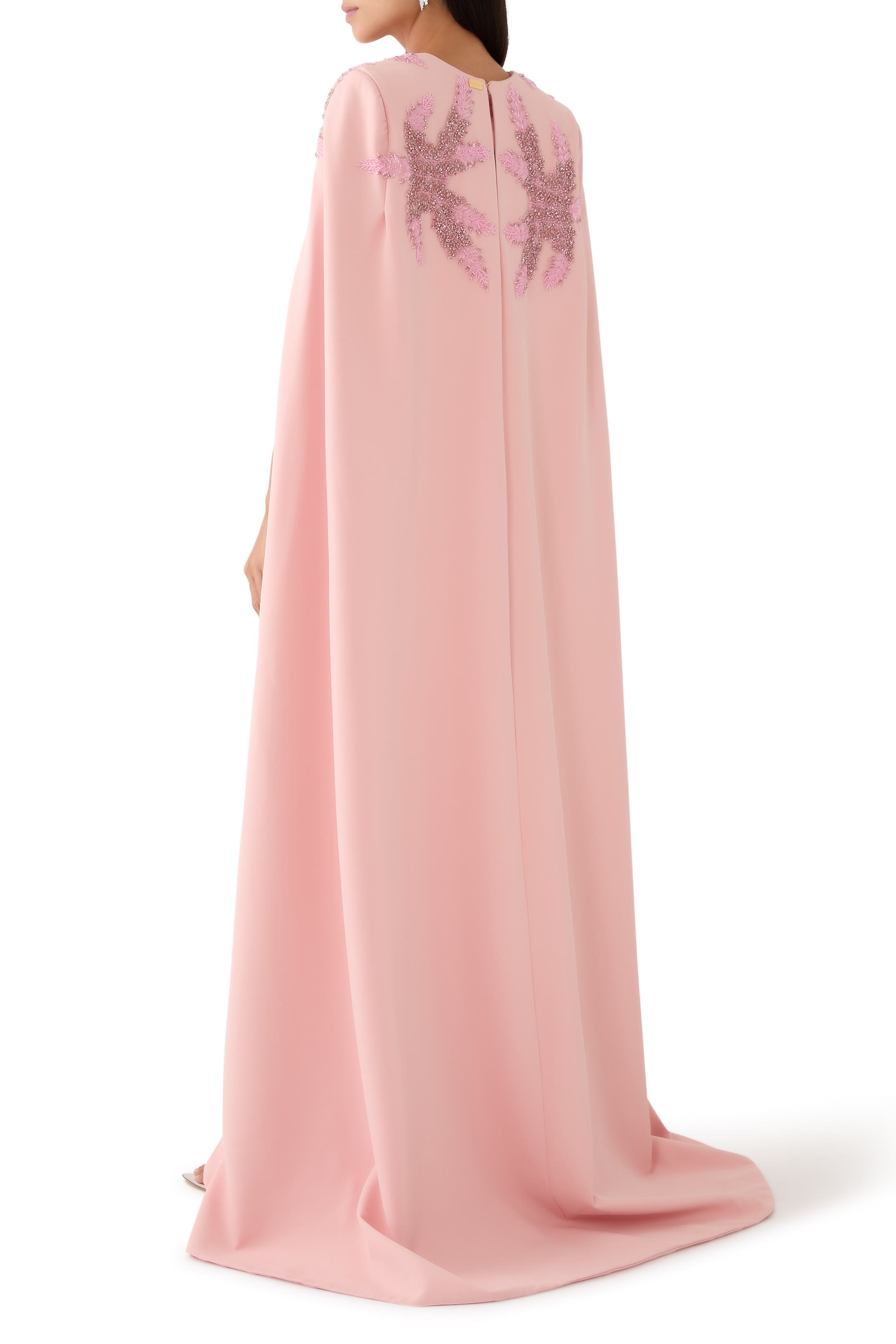 Dalia Crystal-Embroidered Cape Crepe Dress