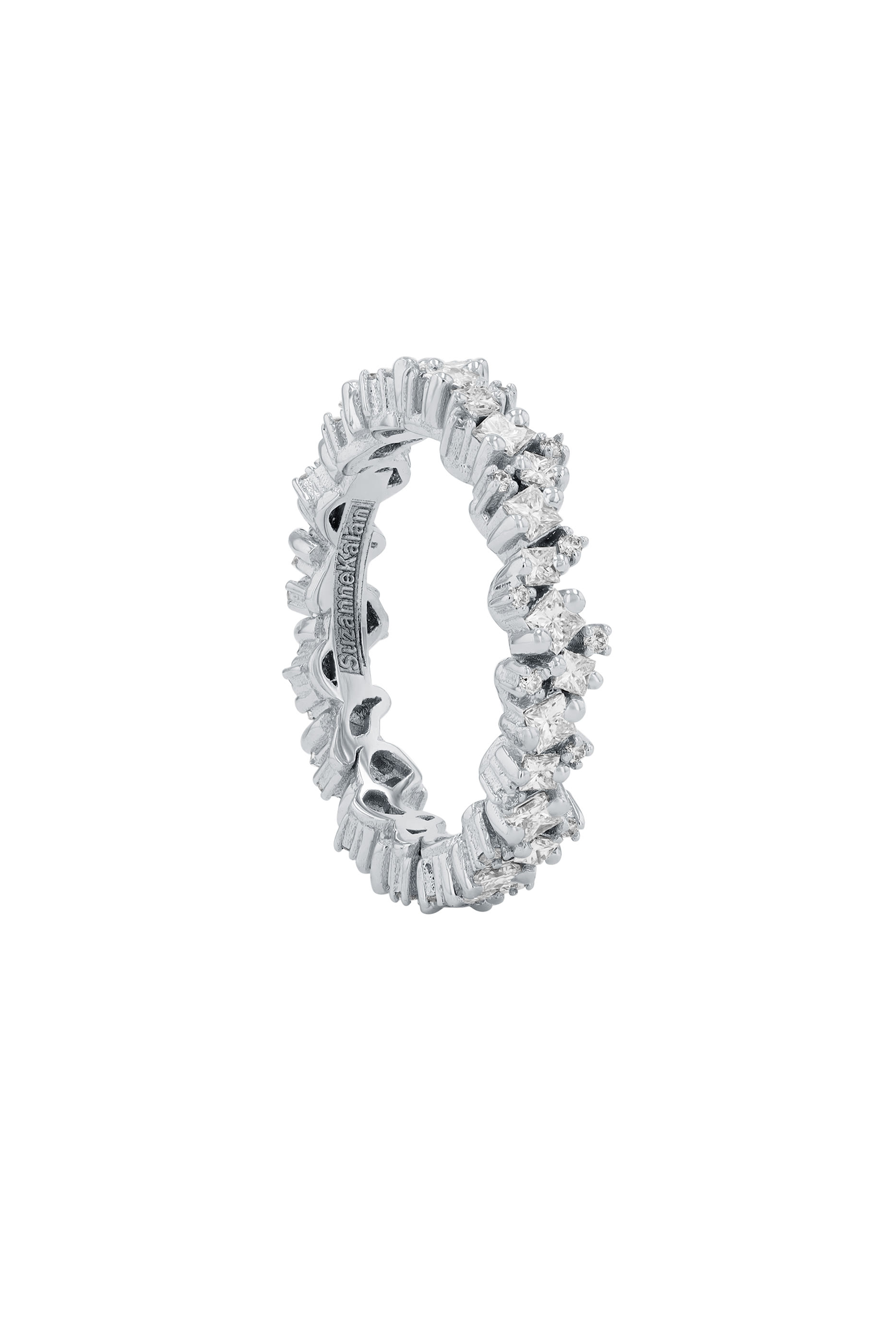 Princess-Cut Thin Eternity Band Ring, 18k White Gold & Diamonds