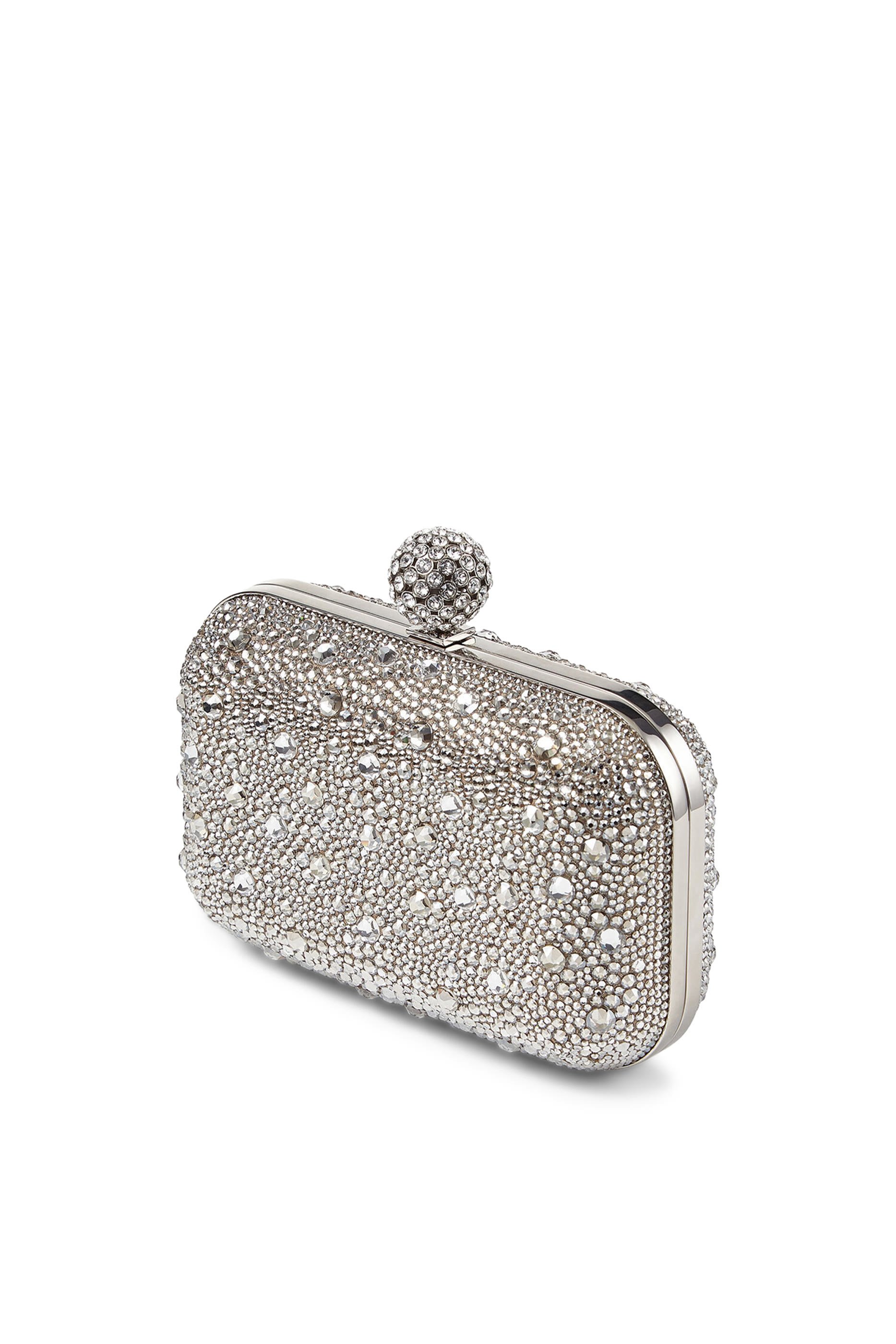 Cloud Shimmer Suede Clutch Bag with Hotfix and Crystal-Encrusted Sphere Clasp