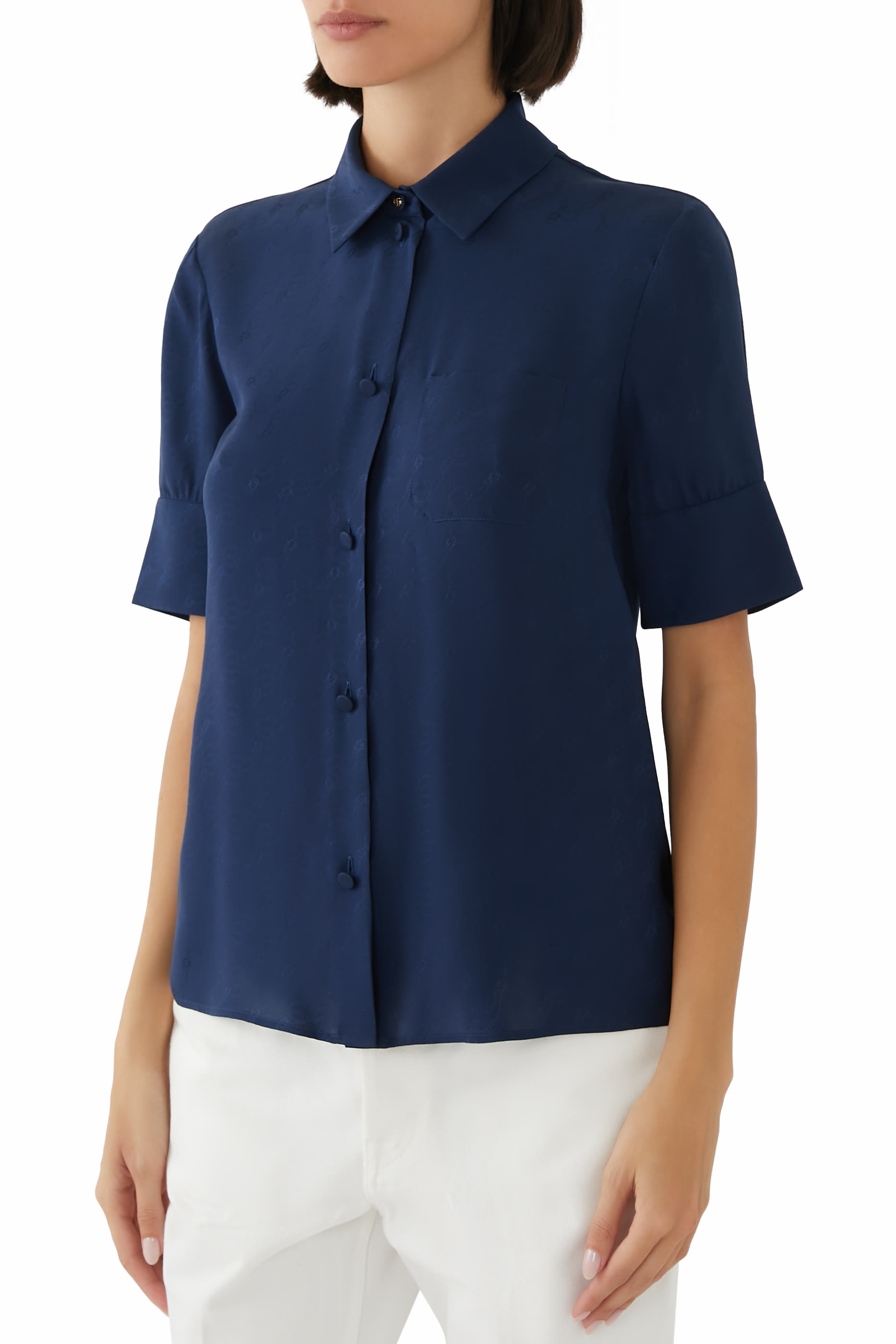 GG and Chain Silk Jacquard Shirt