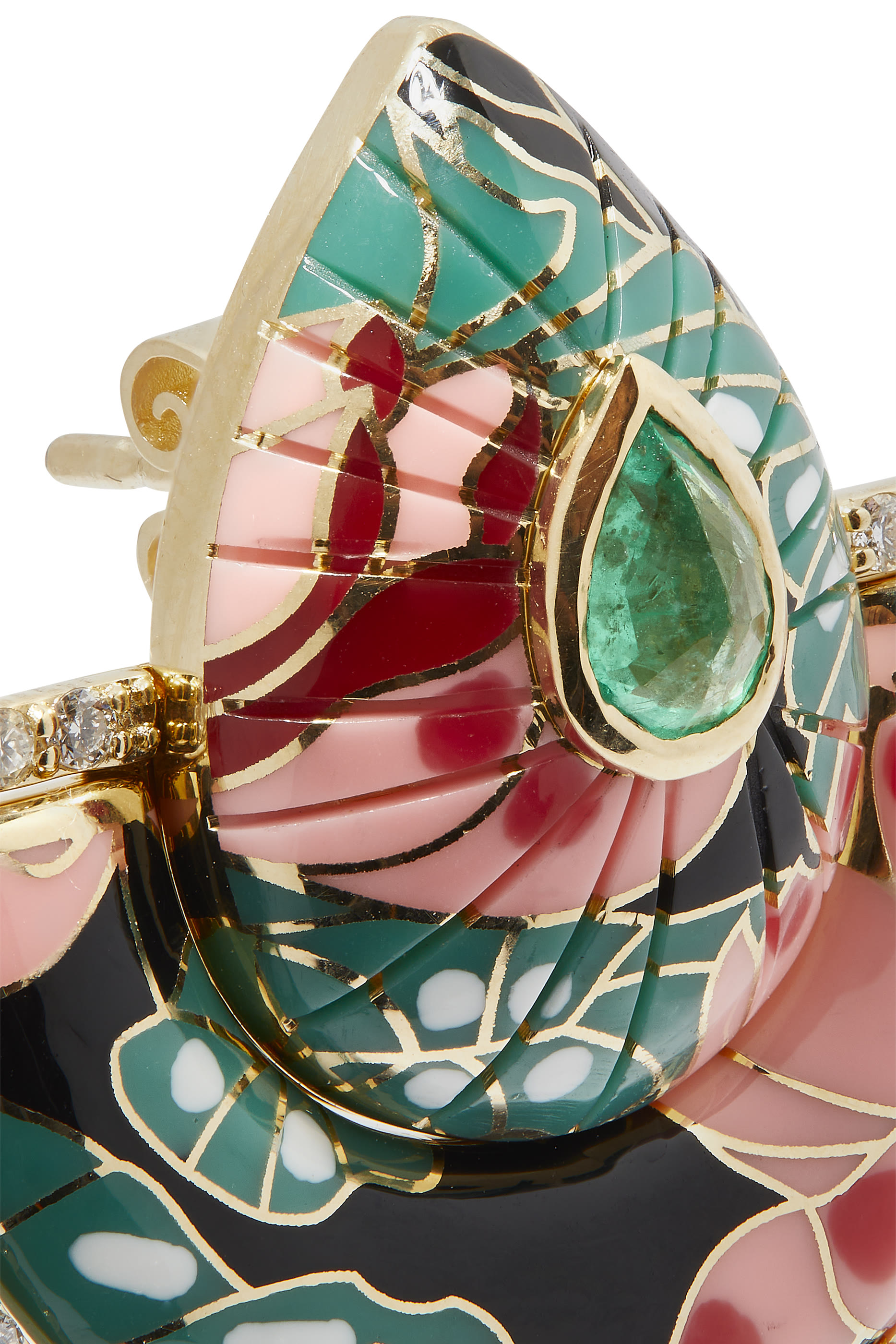 Bond Street Chinoiserie Fan Big Earrings, 18k Yellow Gold with Diamonds