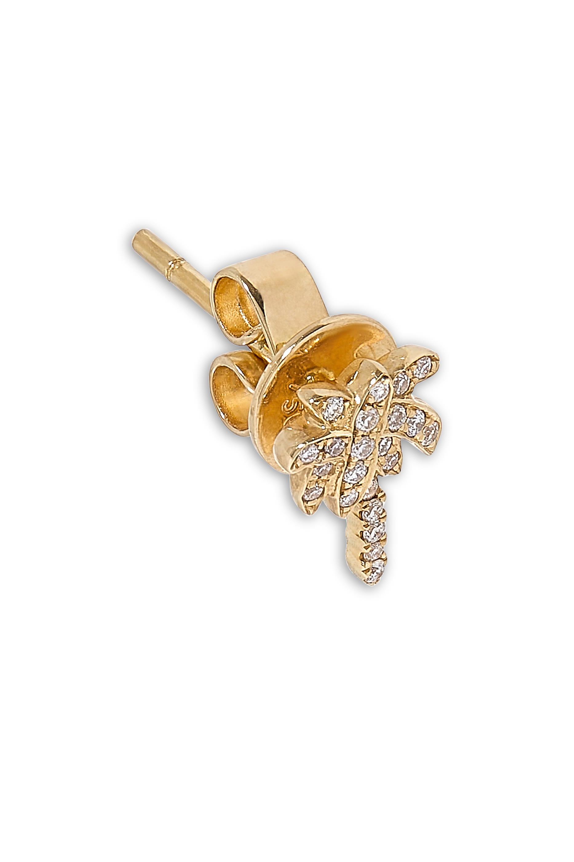 Diamond Palm Tree Single Stud Earring, 18K Yellow Gold & Diamonds