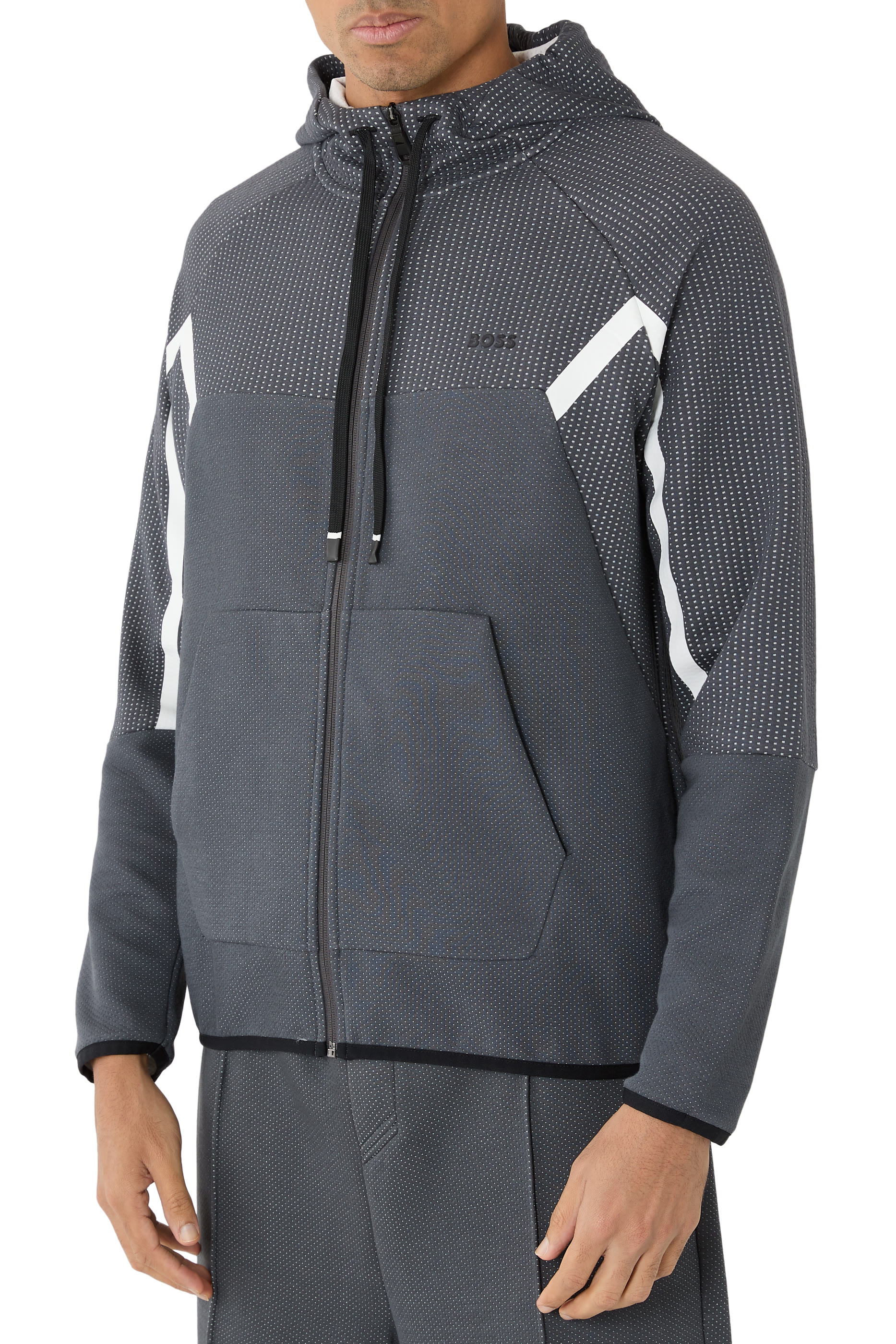 Quilted Jacquard Regular-Fit Zip-Up Hoodie