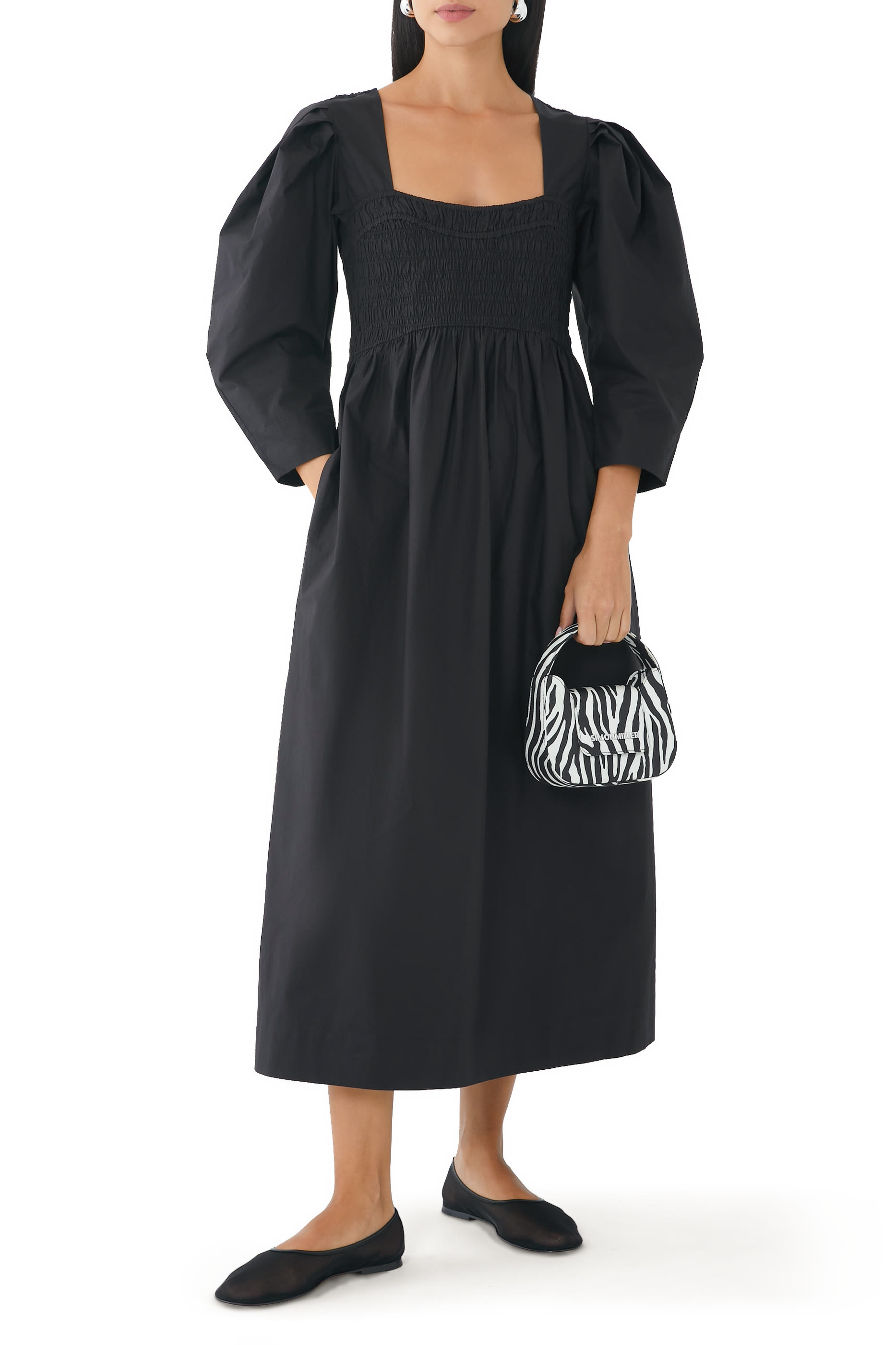 Open Smock Neck Cotton Dress