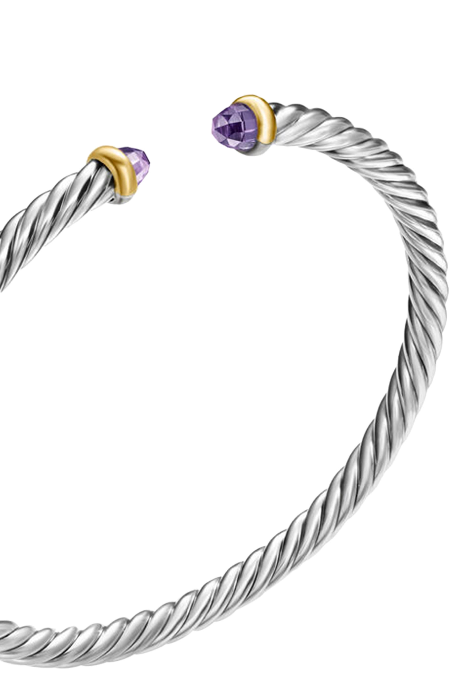 Cable Flex Bracelet, Sterling Silver with 18k Yellow Gold, Amethyst & Diamonds