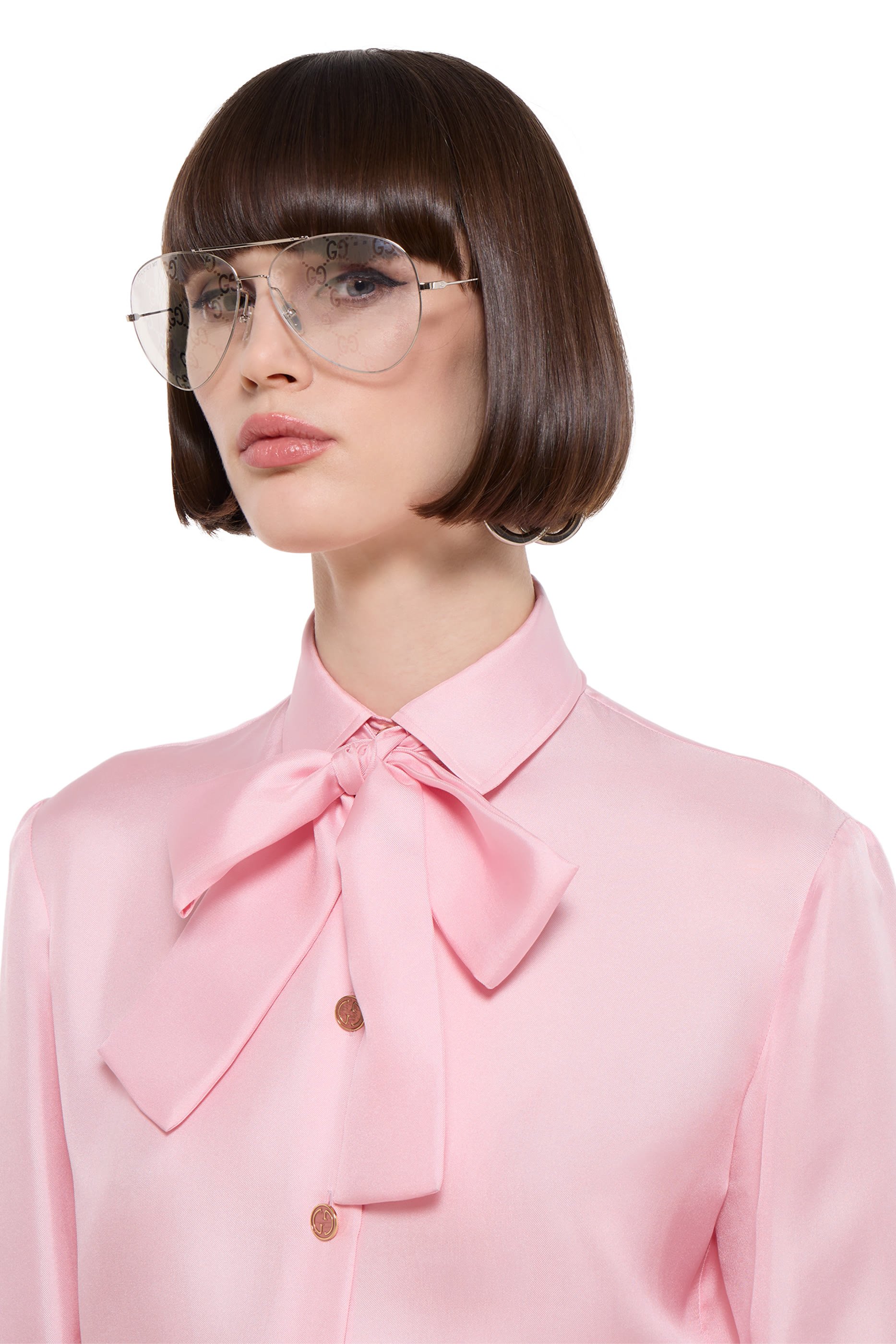 Self-Tie Bow Silk Twill Shirt