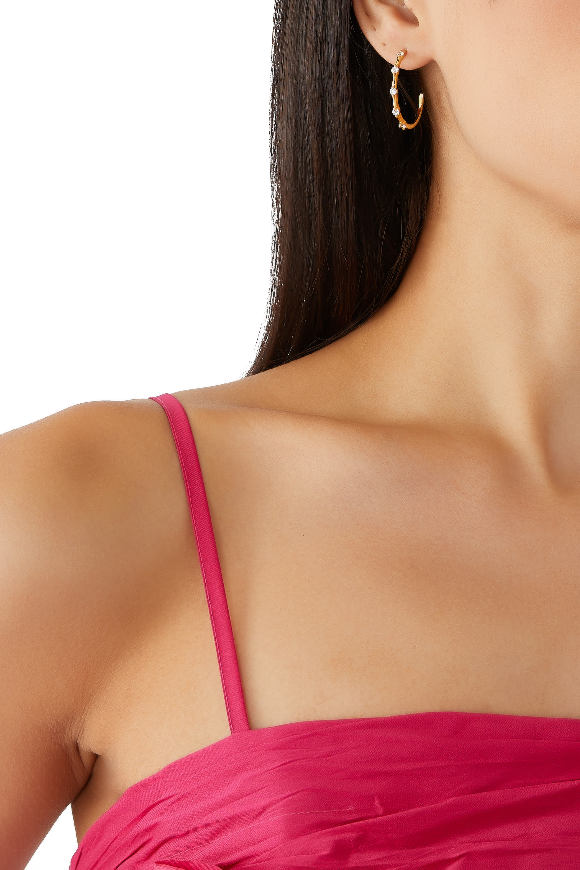 Hint of Shimmer Hoops, Plated Metal & Cubic Zirconia, Glass Pearl, Surgical Steel Posts