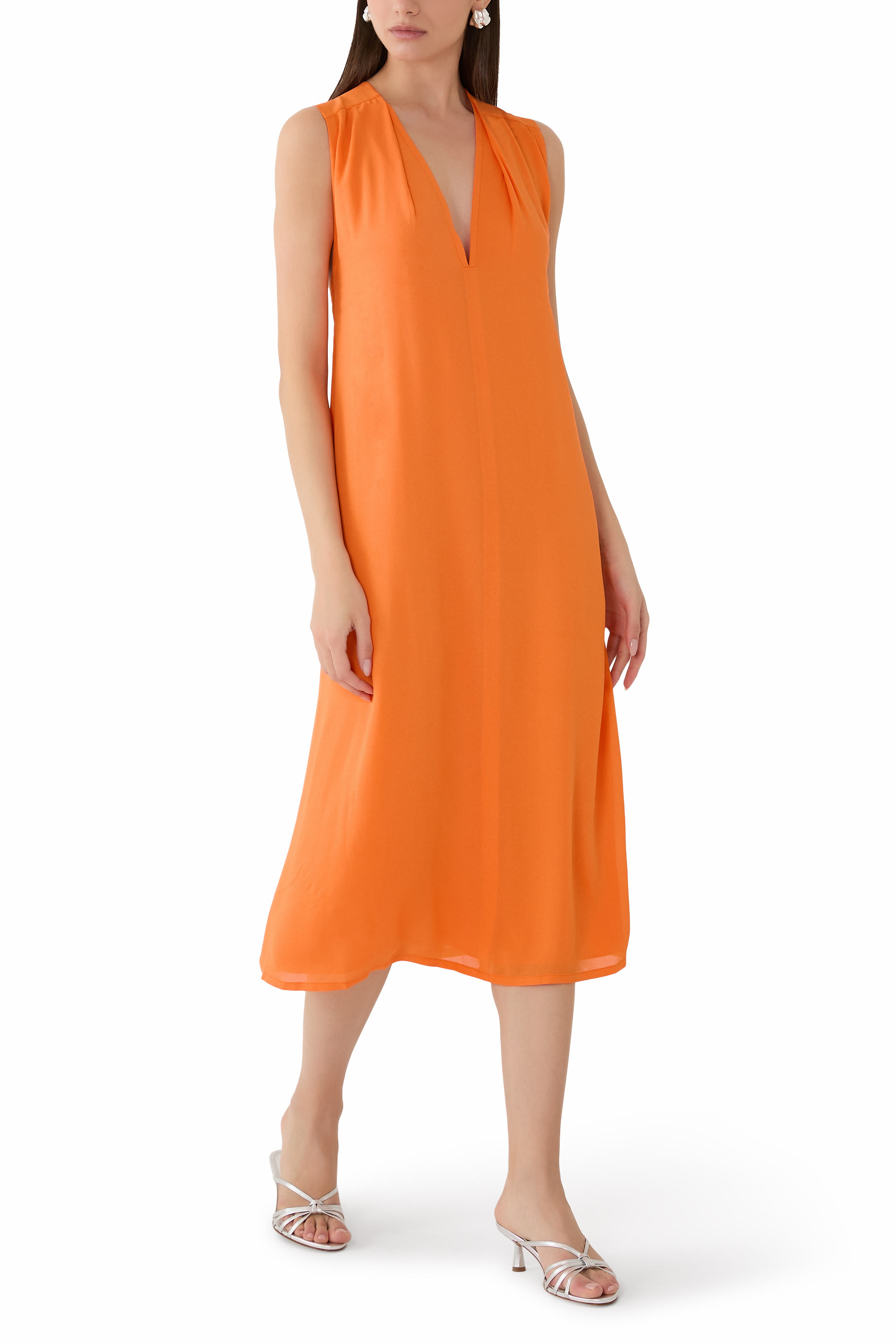 Sleeveless V Neck Midi Dress