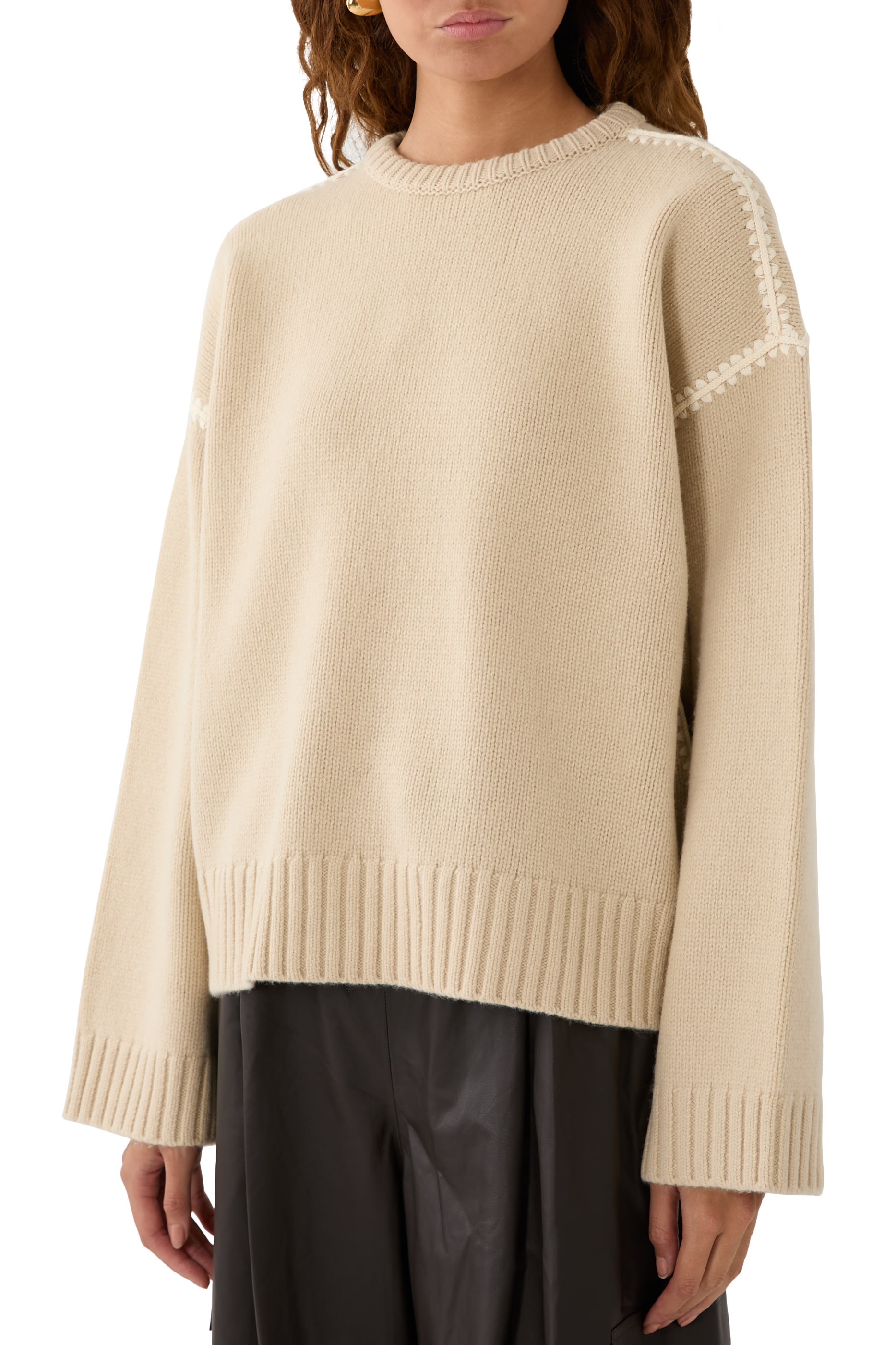 Embroidered Wool Cashmere Knit Sweater
