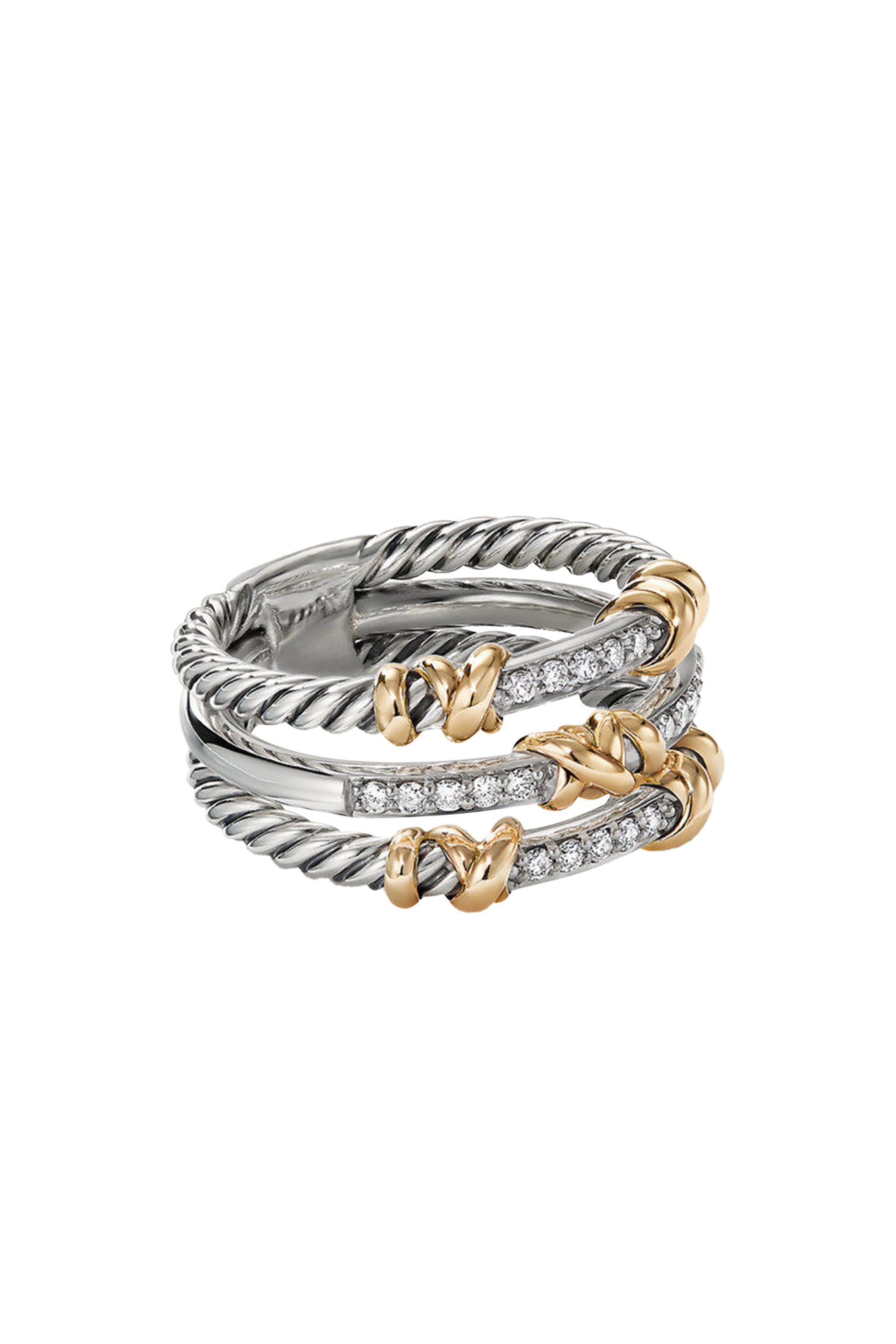 Petite Helena Wrap Three Row Ring, Sterling Silver with 18K Yellow Gold and Diamonds