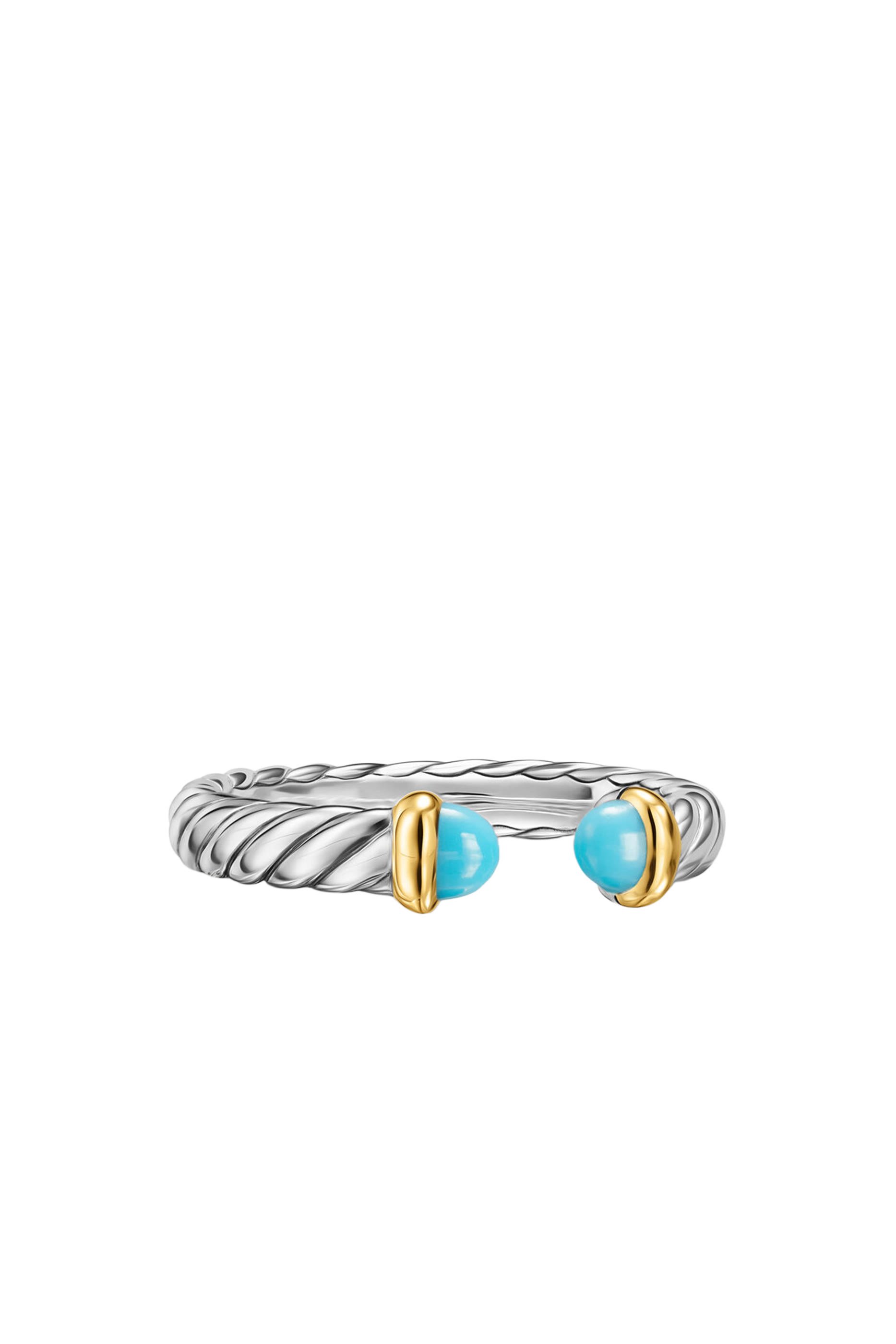 Petite Cable Open Ring, Sterling Silver & 14k Yellow Gold 