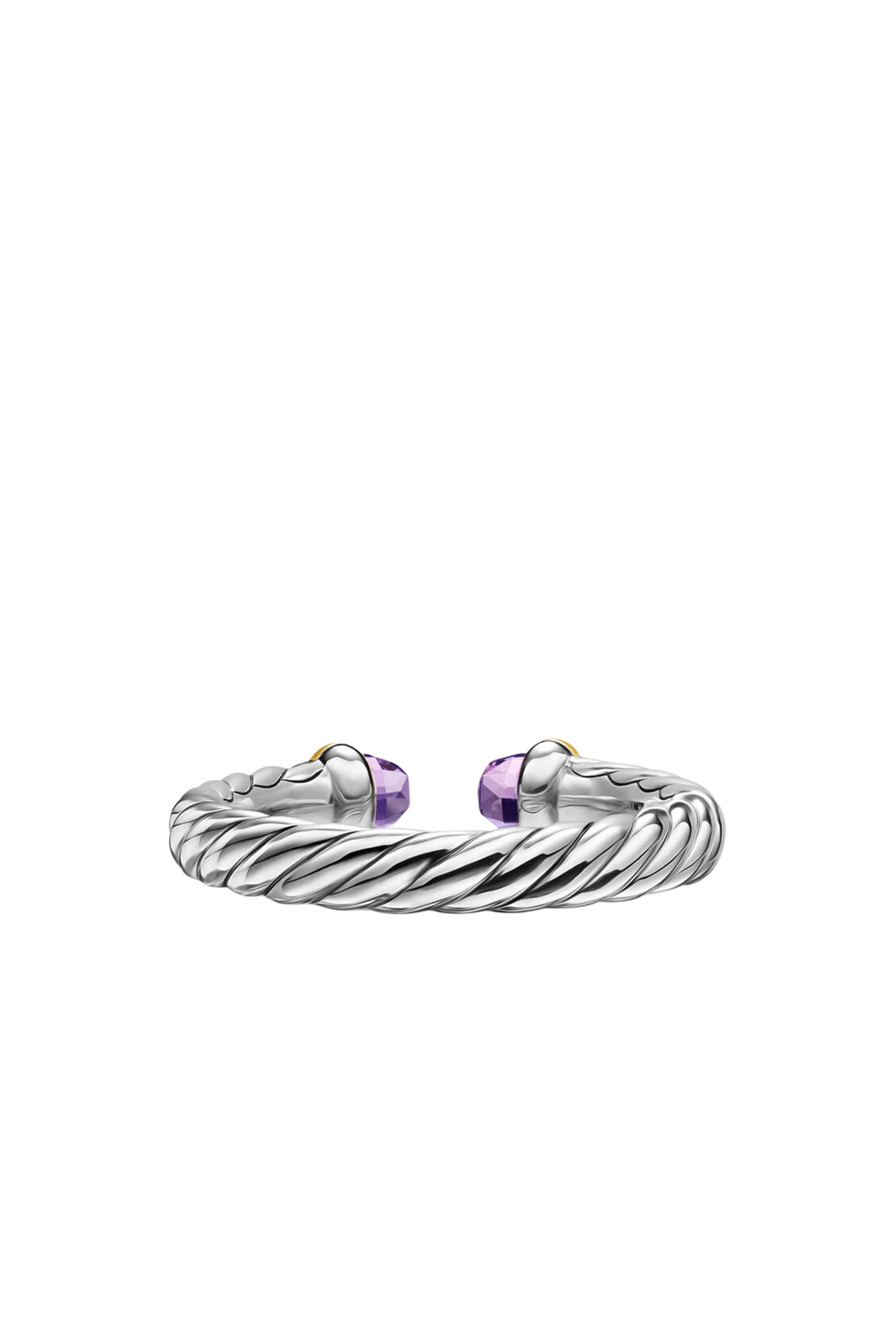Petite Cable Open Ring, Sterling Silver, 14k Yellow Gold & Amethyst