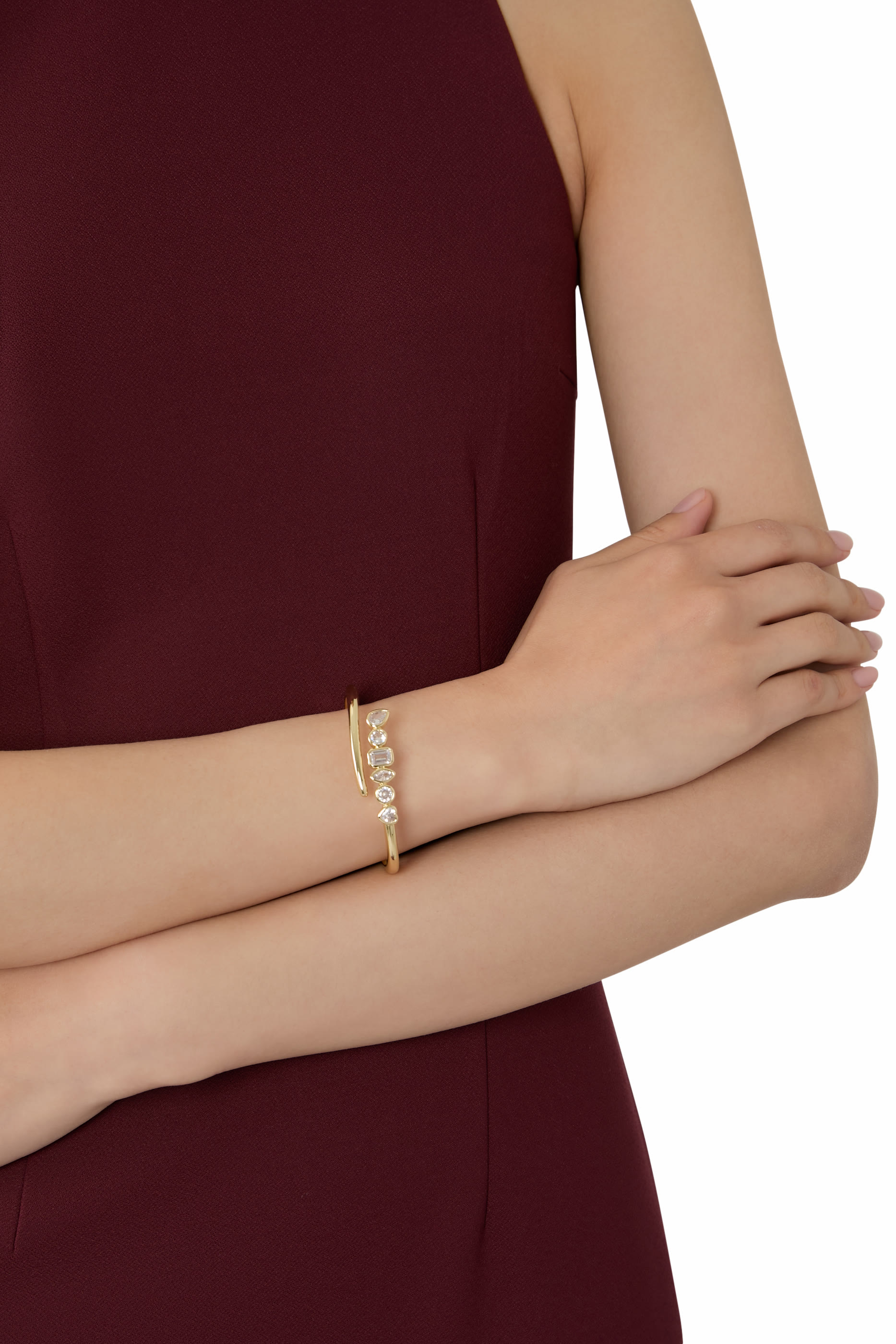 Open Cuff Bracelet,  Gold-Plated Brass & Cubic Zirconia