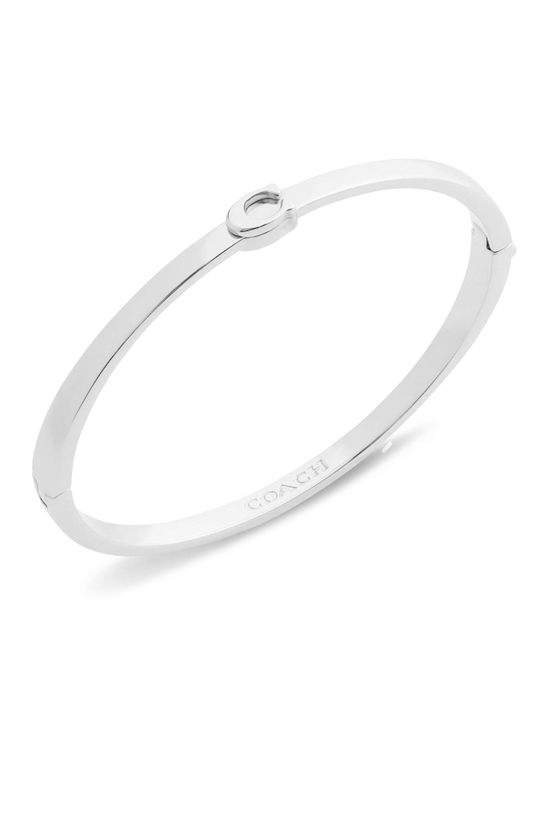 Thin Signature Hinged Bangle, Plated Brass & Cubic Zirconia