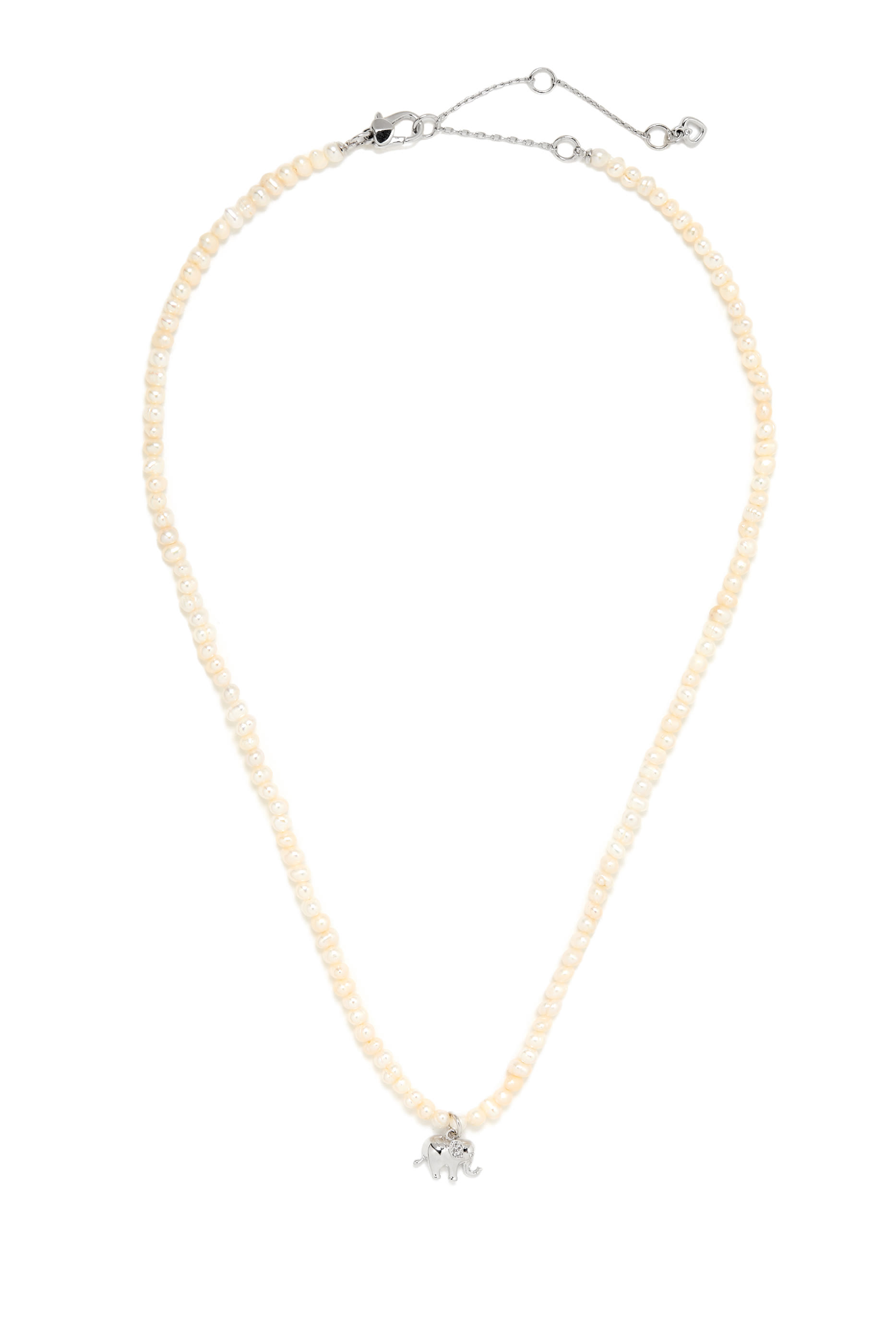 Precious Elephant Pendant Necklace, Metal & Pearls