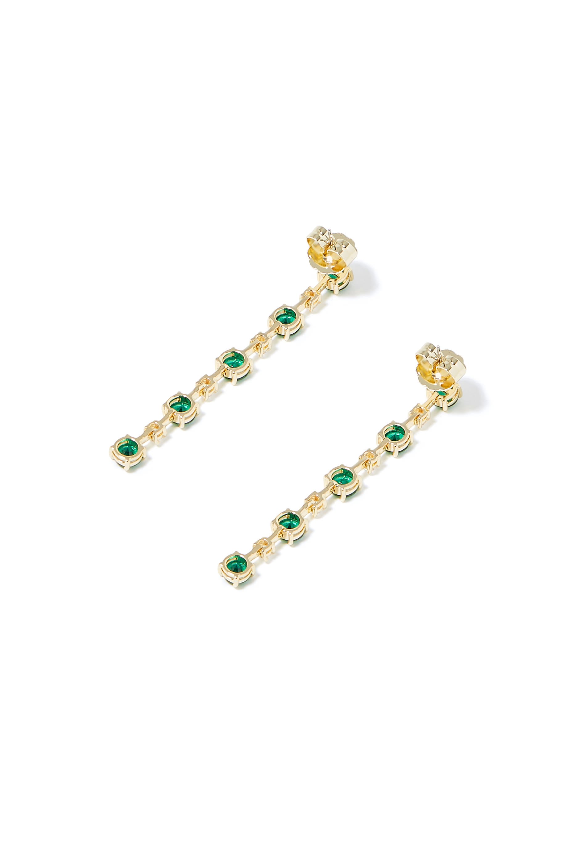 Bar Spaced Drop Link Earrings, Gold-Plated Brass & Cubic Zirconia