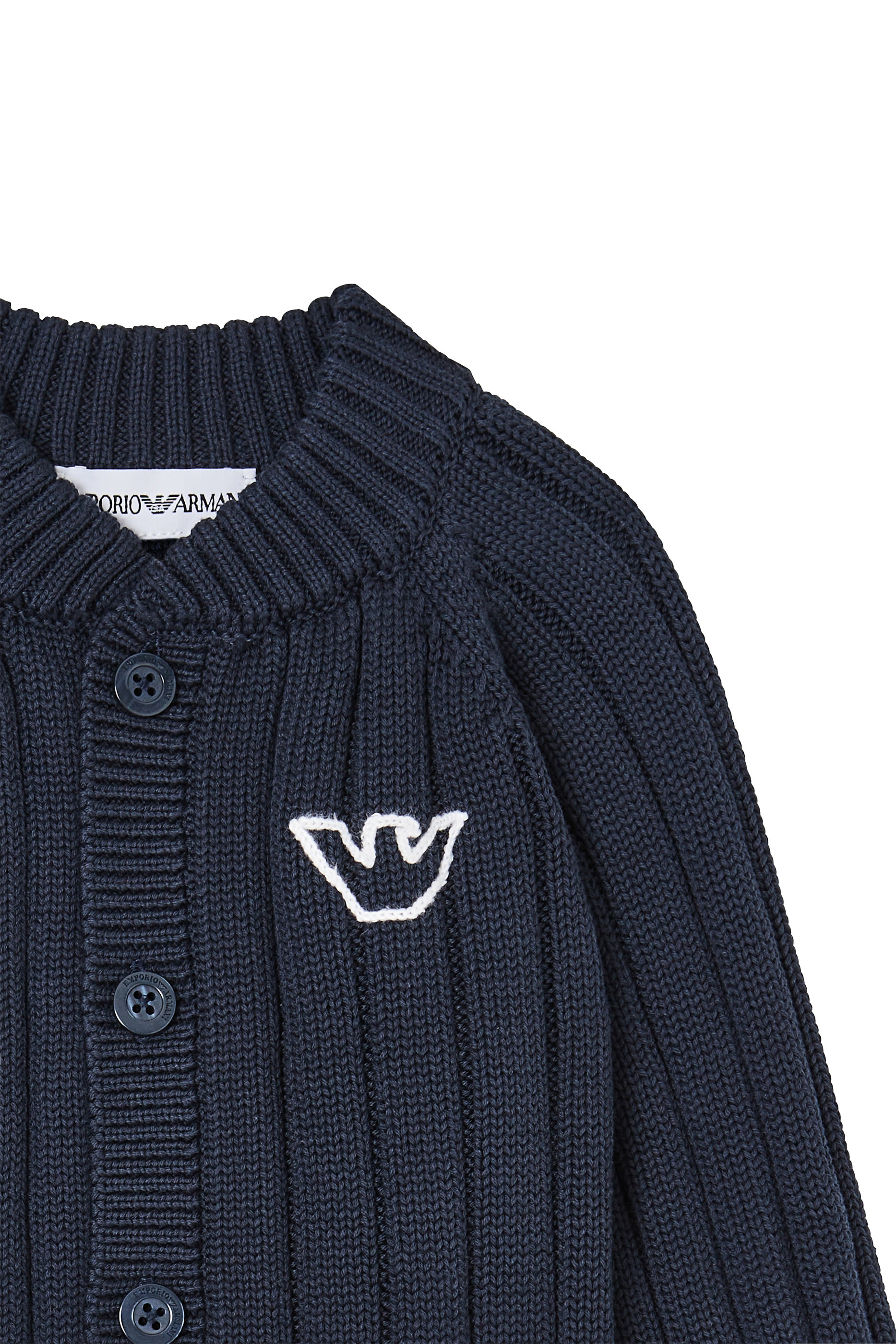 Kids Eagle Logo Ribbed Knit Cardigan