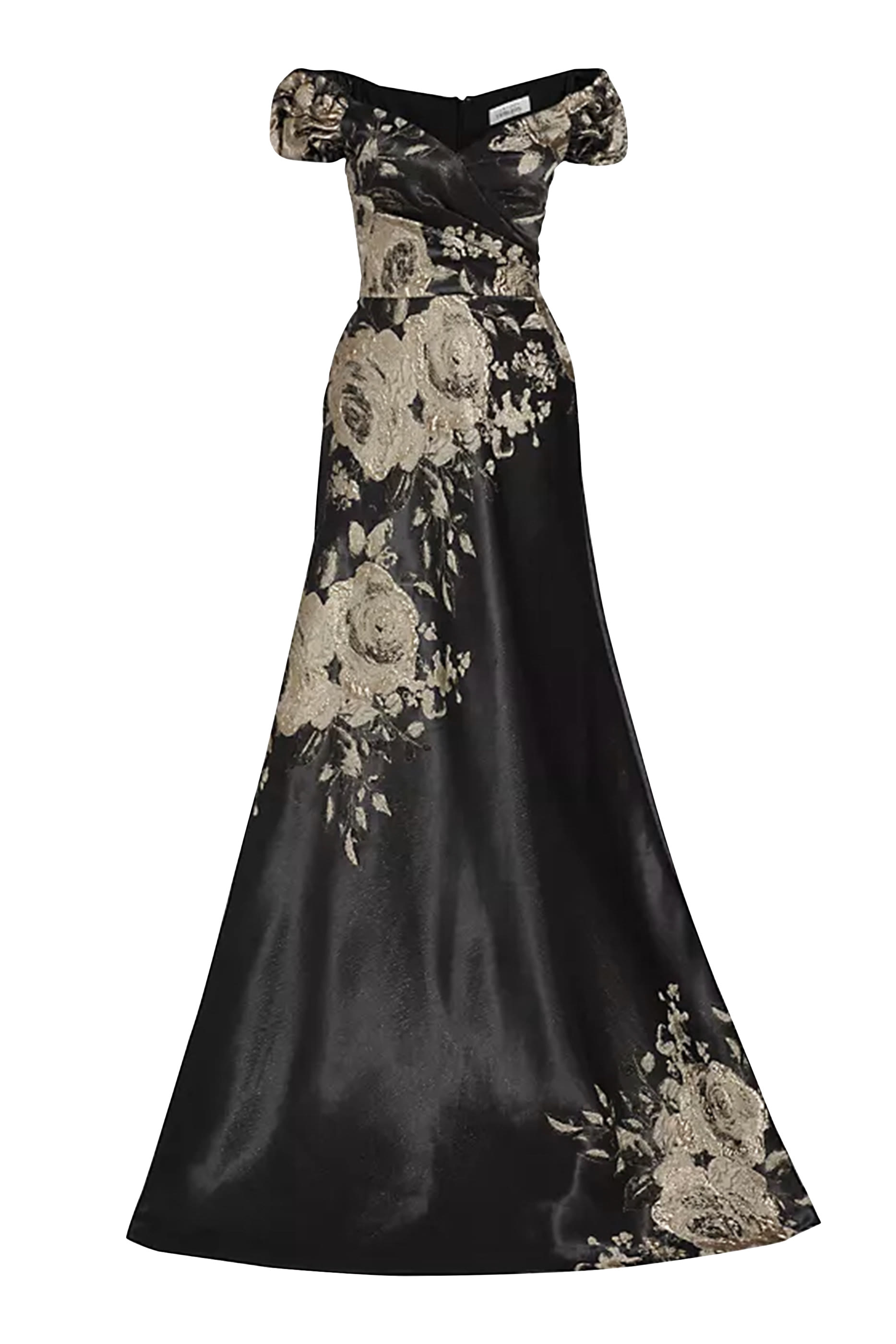 Formal Metallic Jacquard Floral Evening Gown