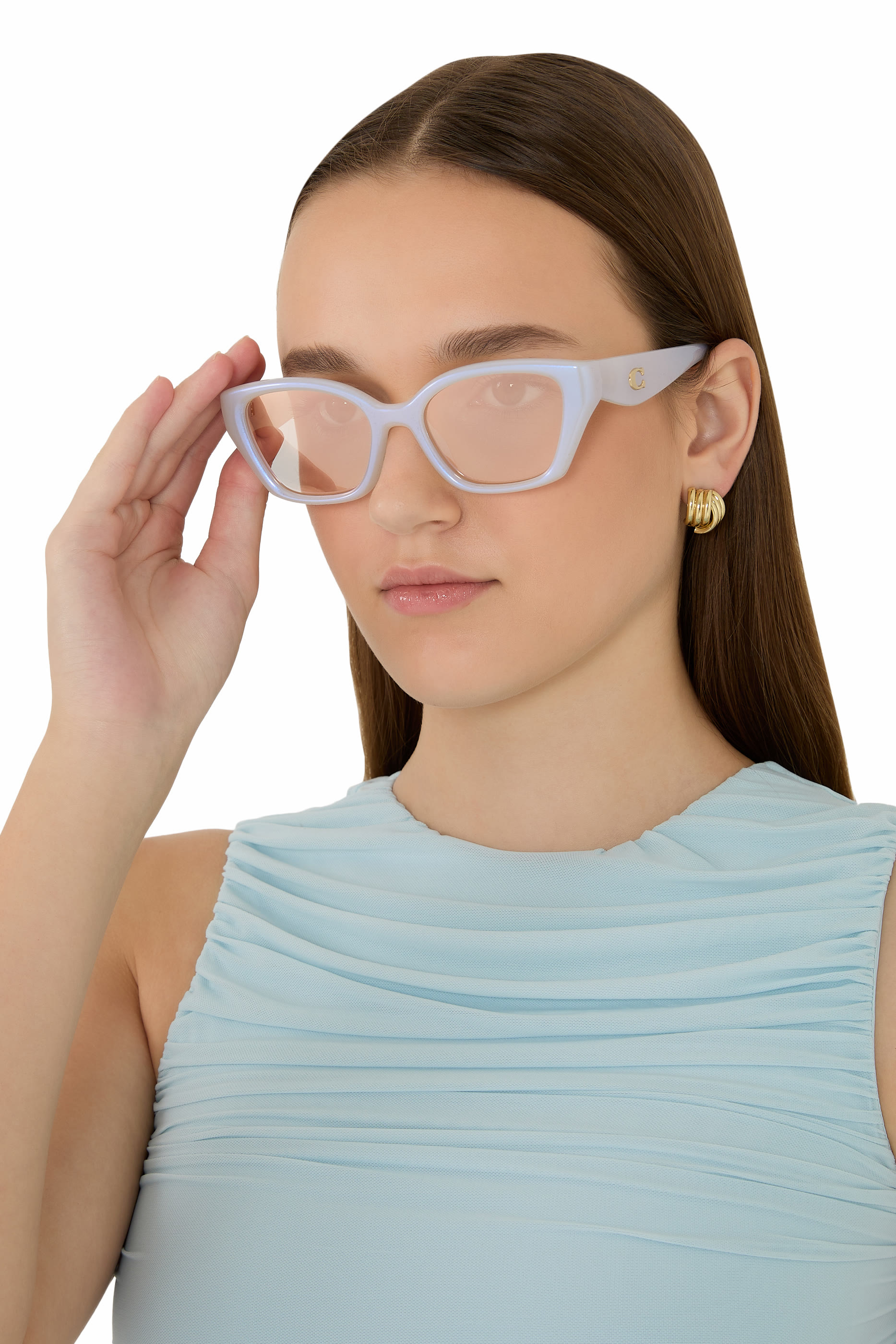 Irreg Frame Sculpted C Logo Temple Sunglasses