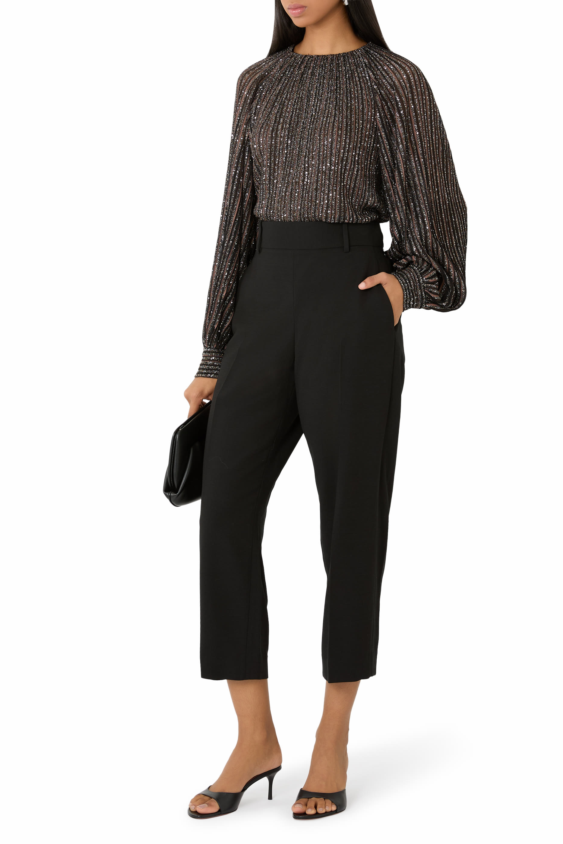 Flared Crew Neck Sweater with Lamé Stripes