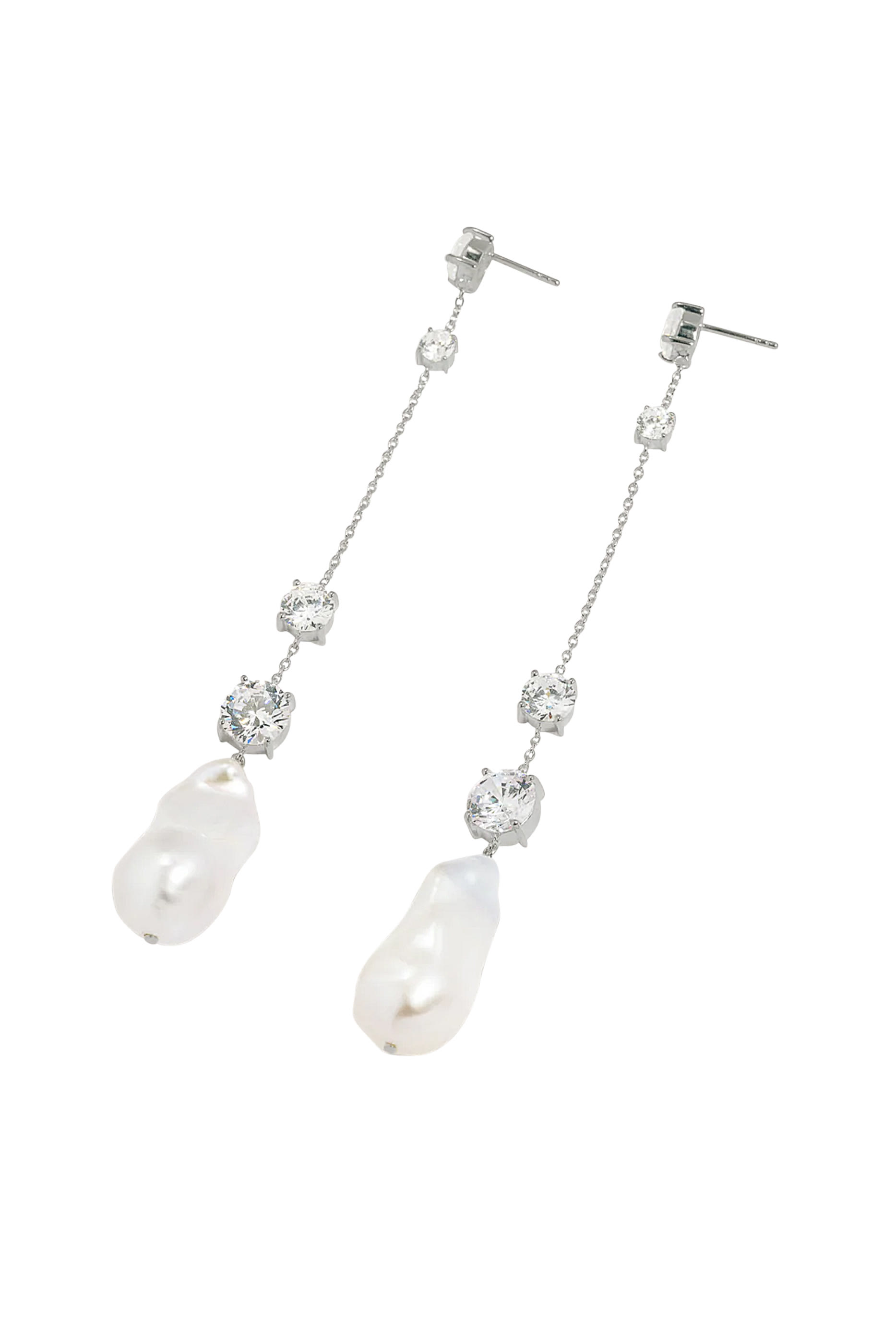 Drop Earrings, Recycled Sterling Silver Plated in Rhodium & Cubic Zirconia