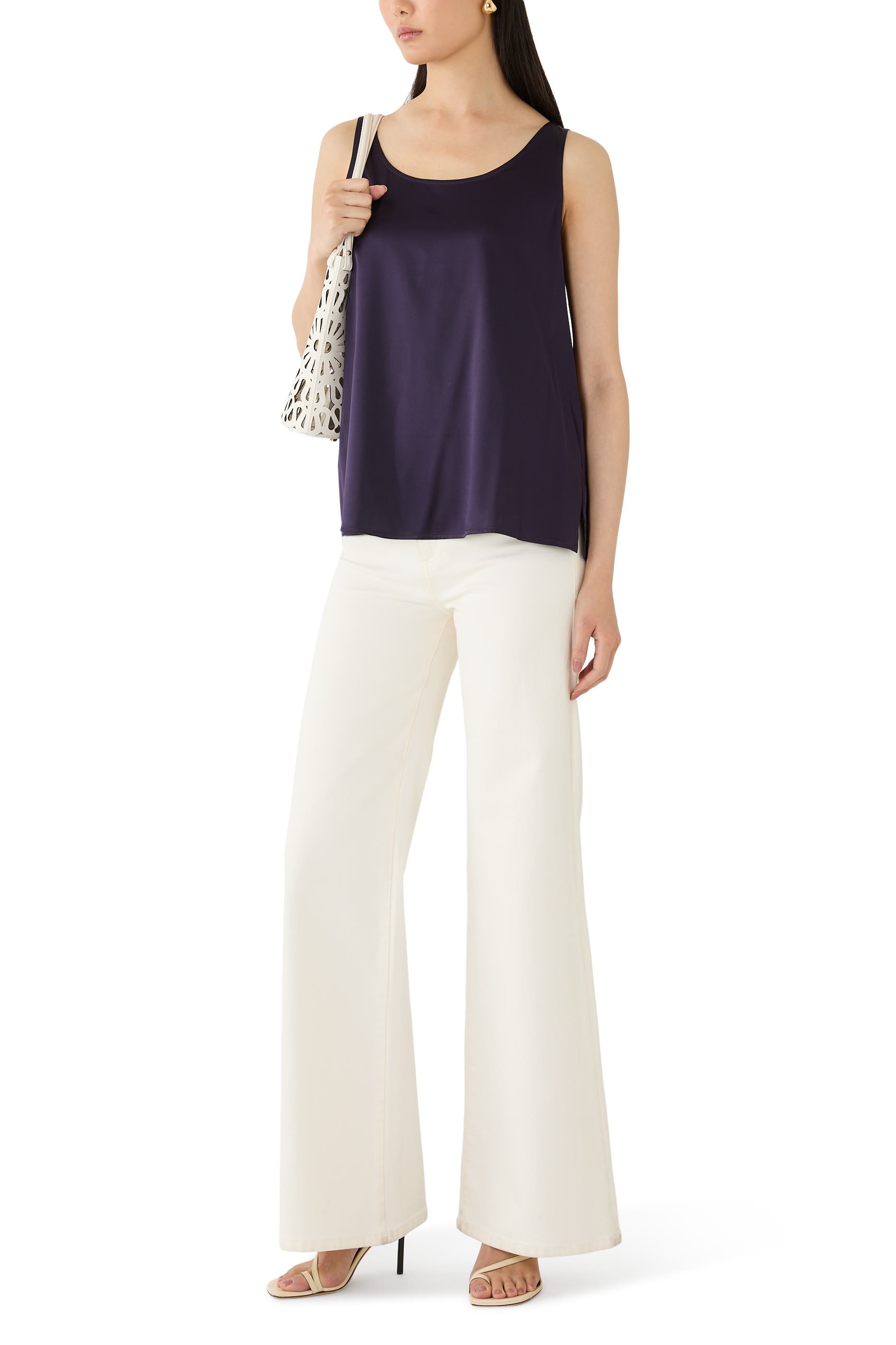 Stretch Silk Charmeuse Scoop Neck Tank