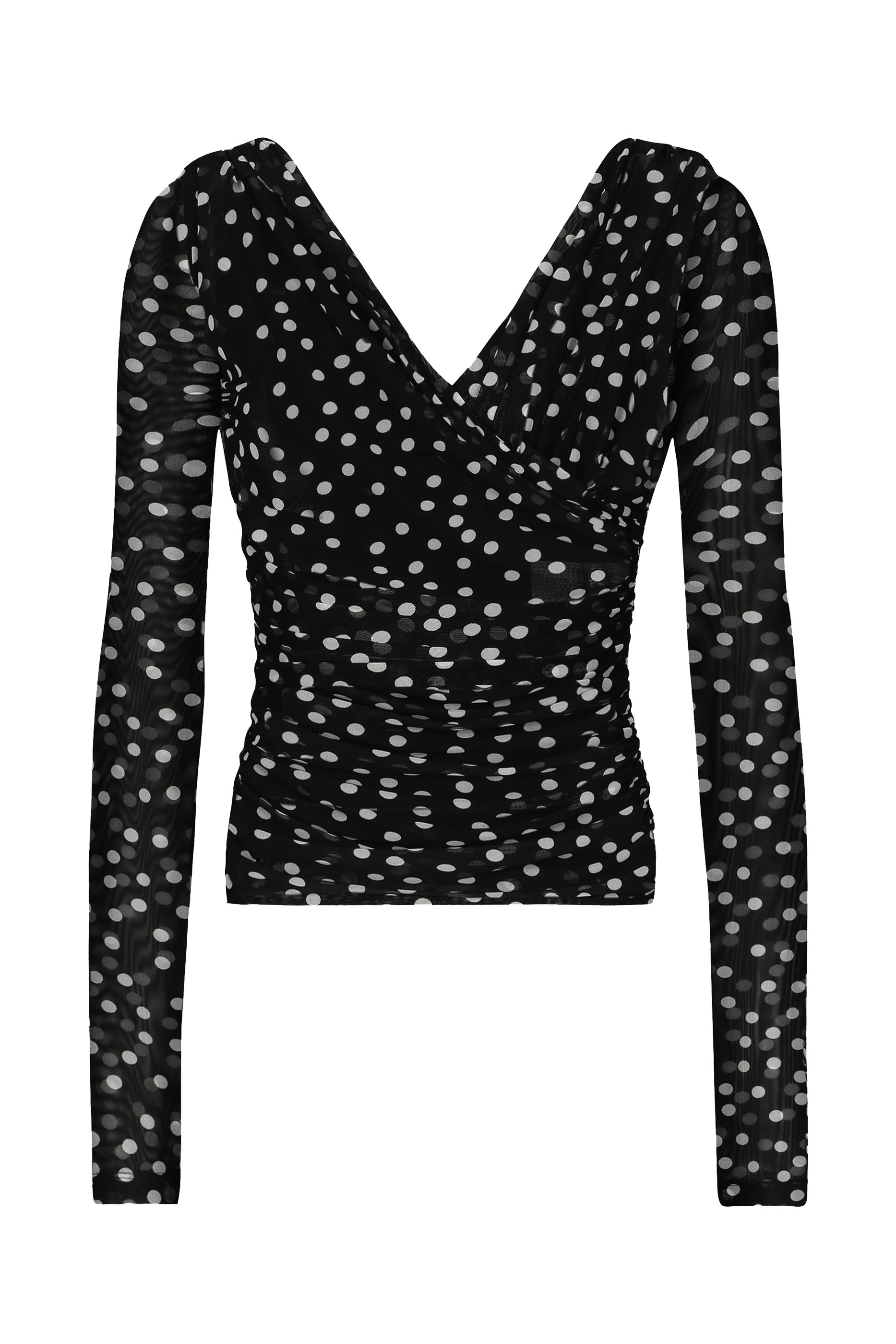 Polka-Dot Tulle Top with Wrap-Front Neckline