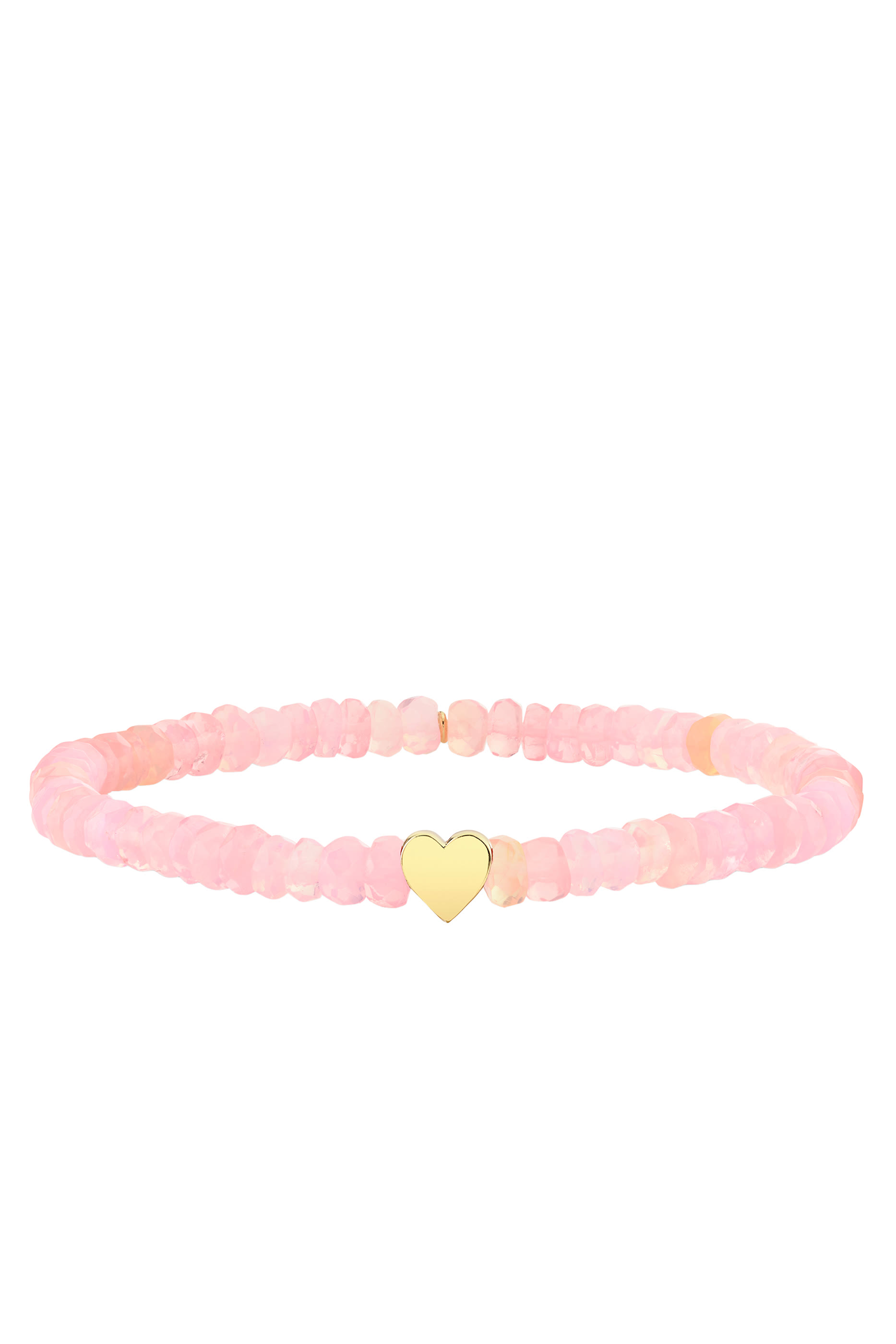 Tiny Pure Heart Cotton Candy Beaded Bracelet, 14k Yellow Gold & Opal Beads