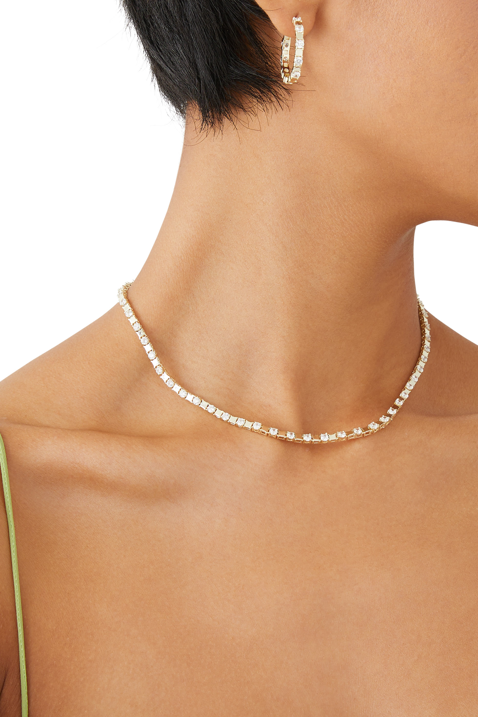 Round Necklace, Gold-Plated Brass & Cubic Zirconia