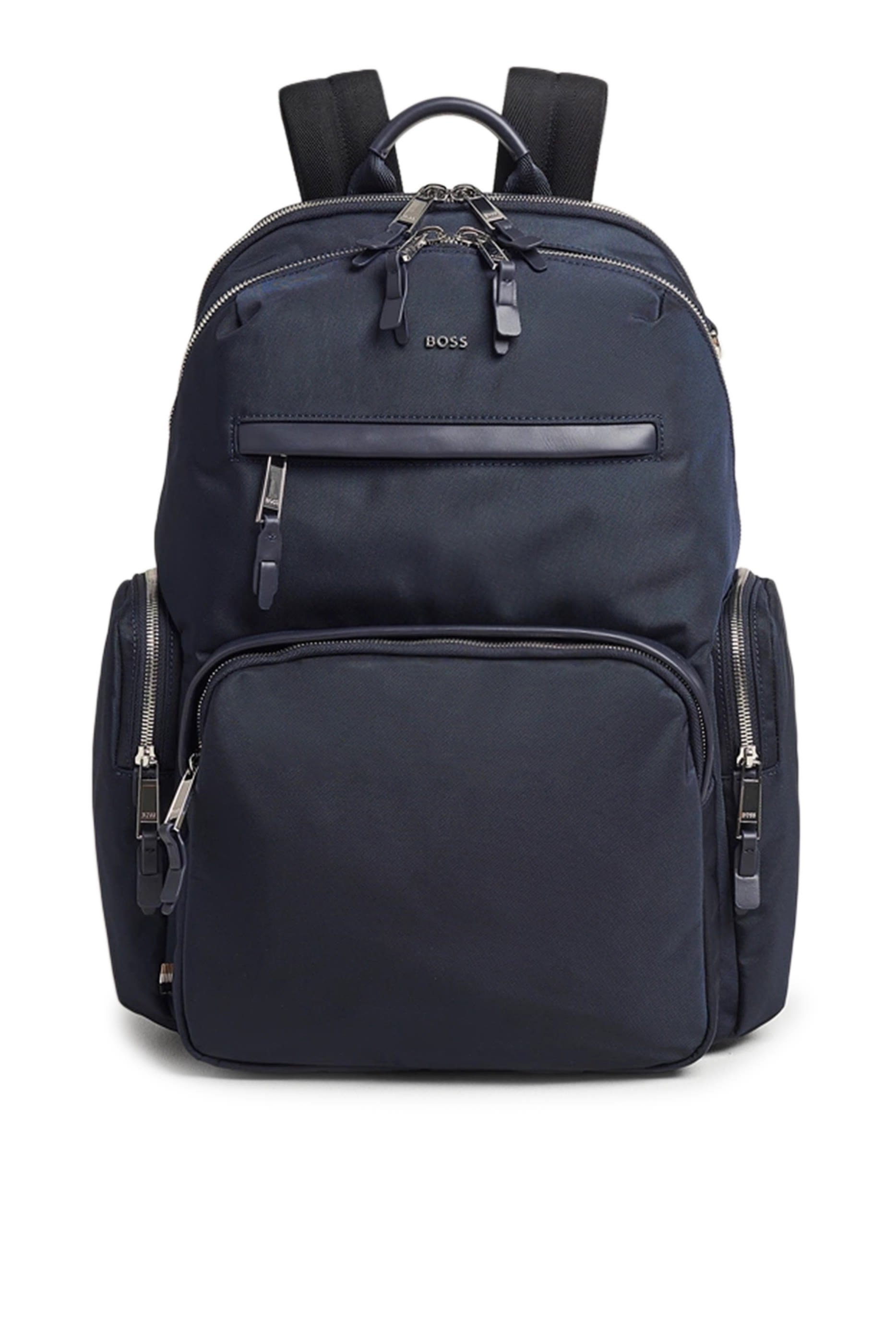 Silver-Tone Logo Lettering Leather-Trim Backpack