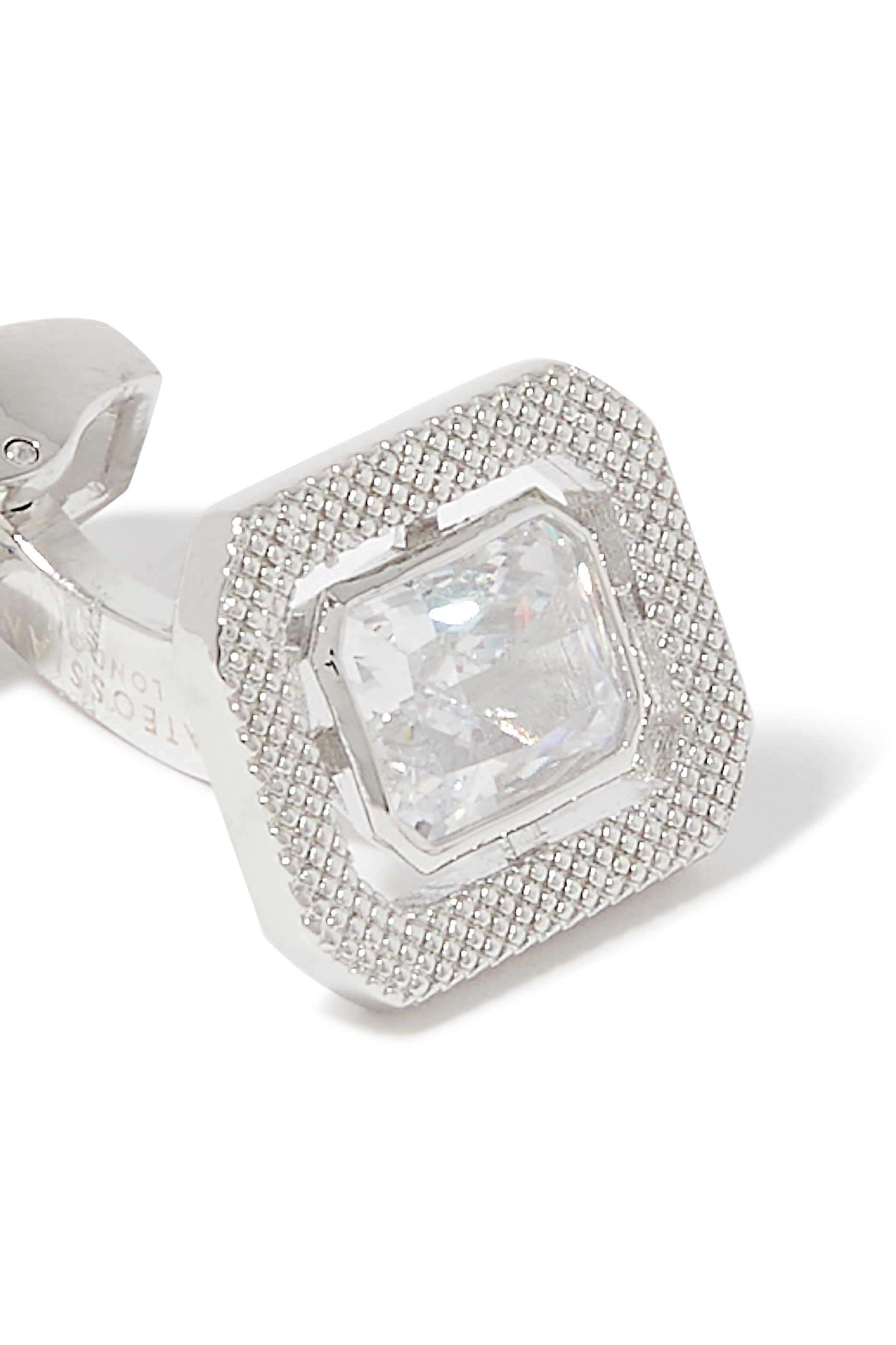 Halo Cufflinks, Plated Rhodium & Cubic Zirconia