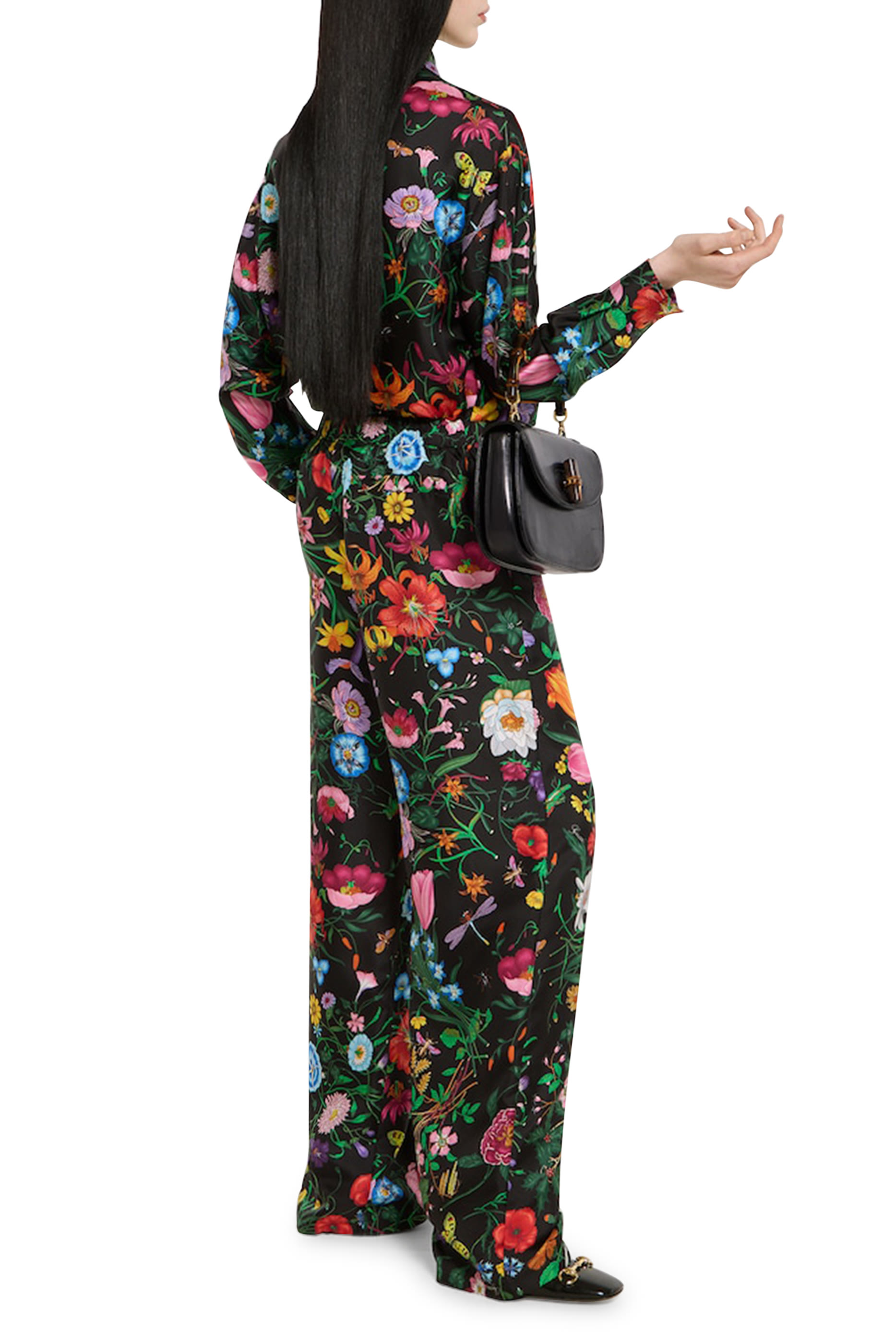 All-Over Flora Print Silk Twill Shirt