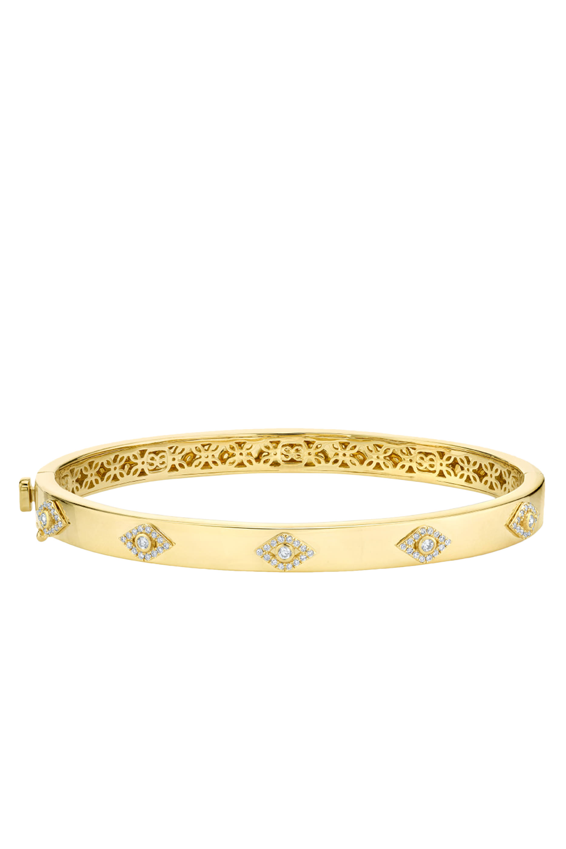 Bezel Evil Eye Bangle, 14k Yellow Gold & Diamonds
