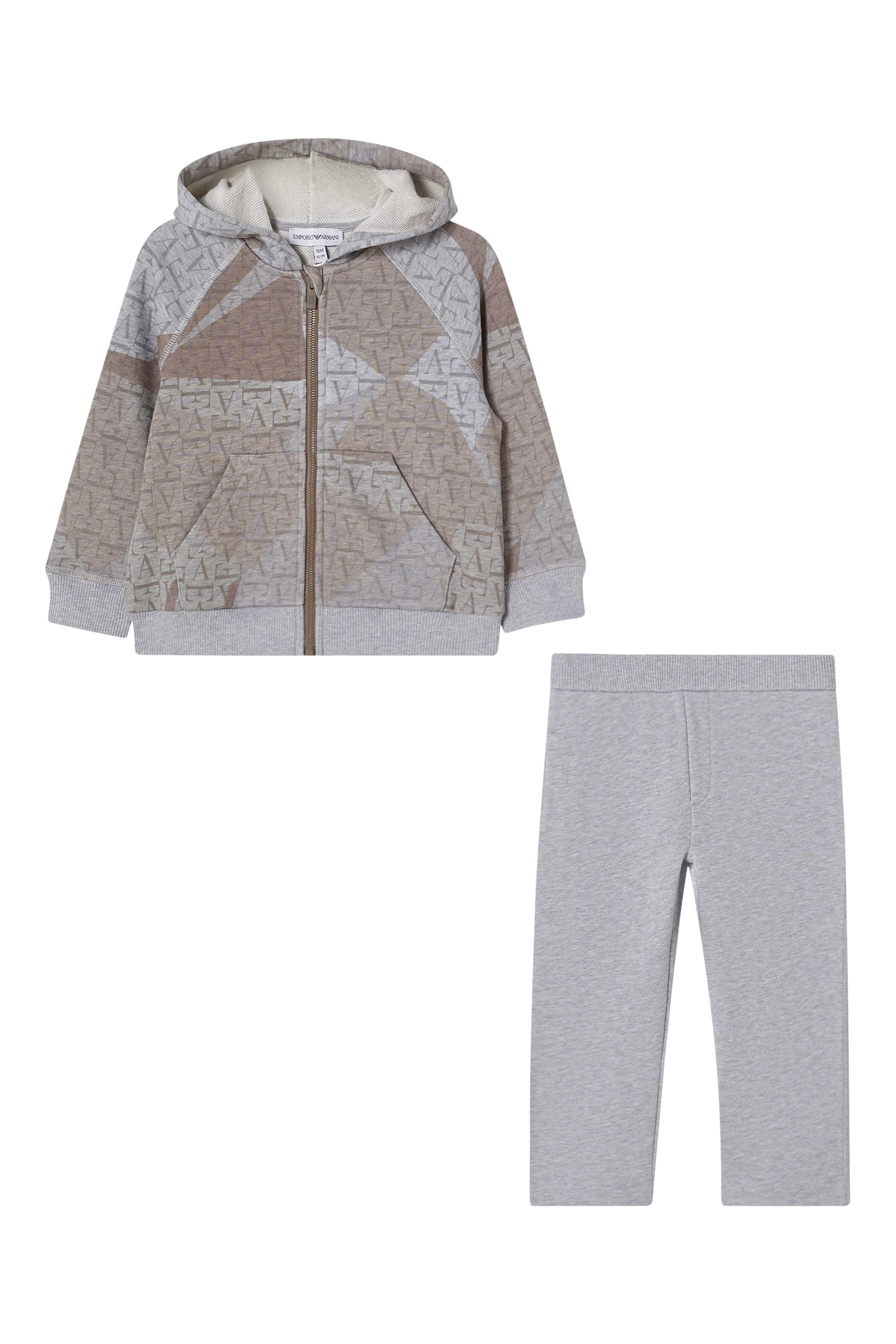 Kids  Hooded Zip-Up Cotton Tracksuit with All-Over Logo Print