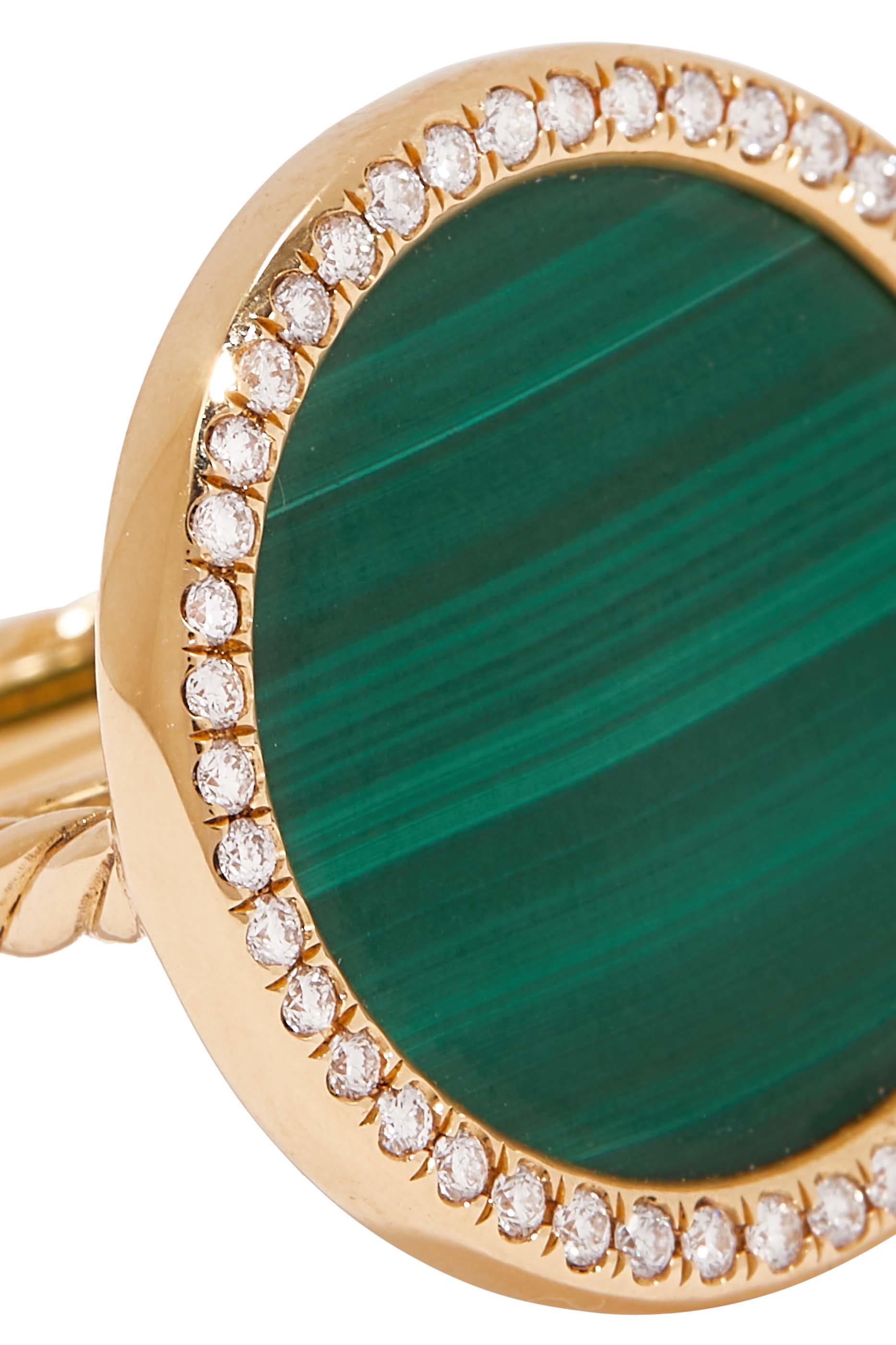 Elements&reg; Ring in 18K Yellow Gold with Malachite and Pav&eacute; Diamonds