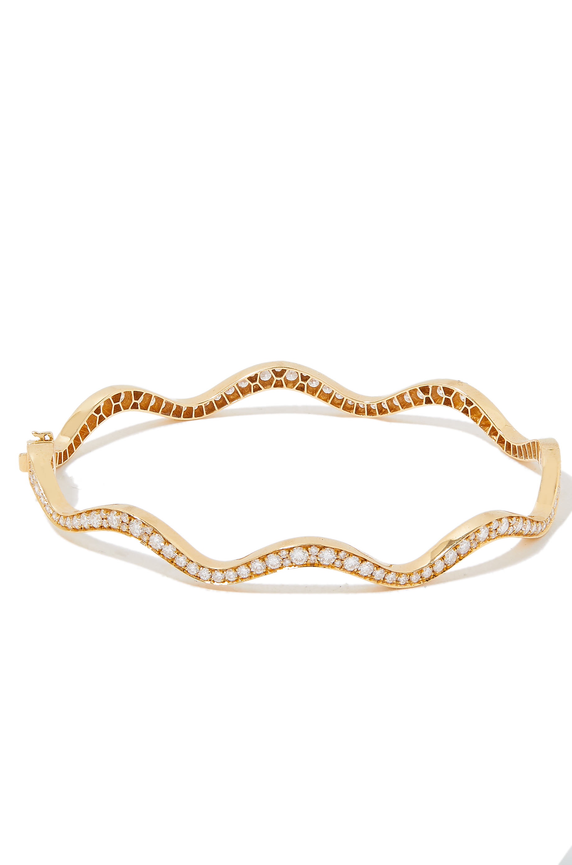 Wave Bangle, 18k Yellow Gold & Diamonds