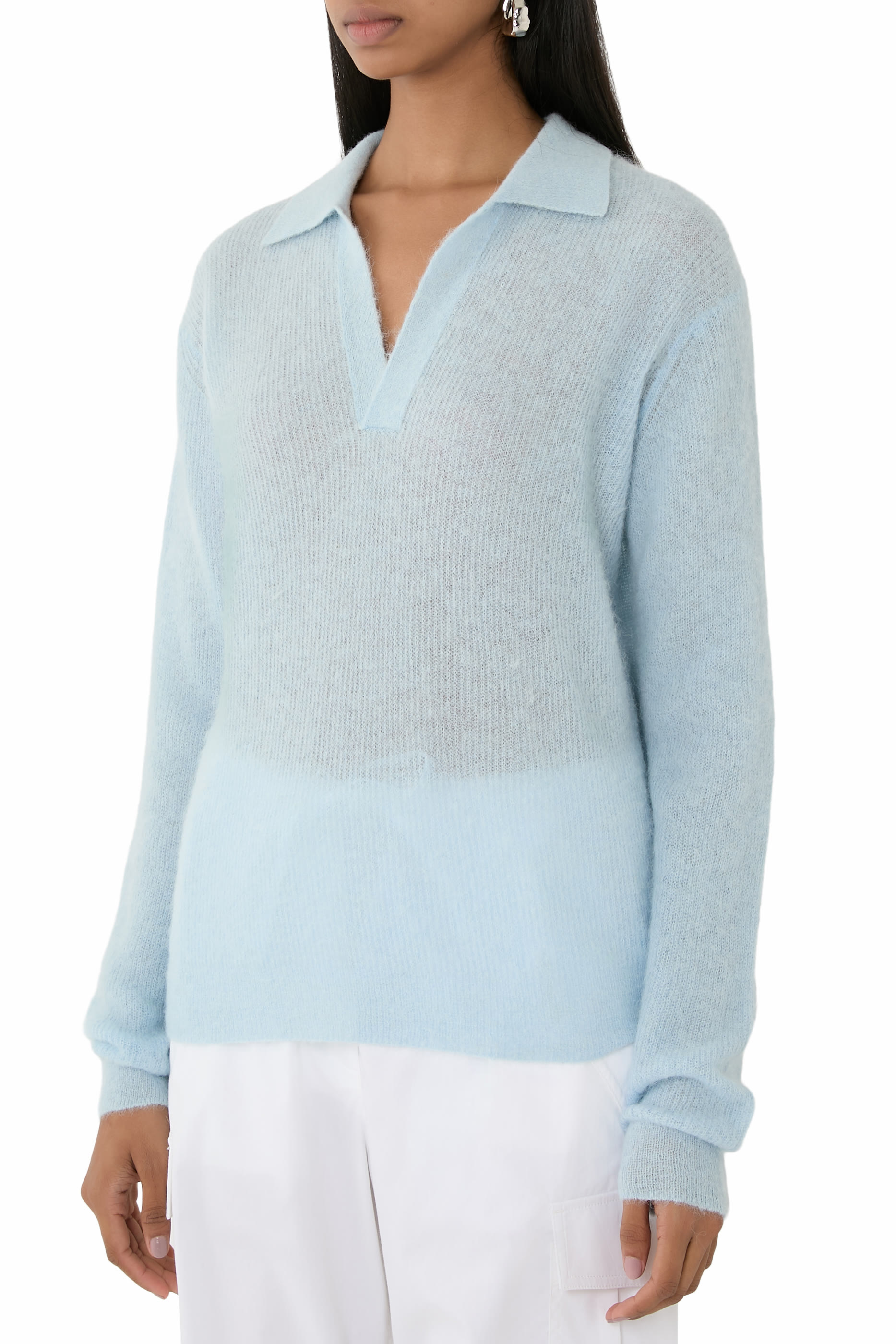 Baby Suri Alpaca Sheer Knit Skipper Polo