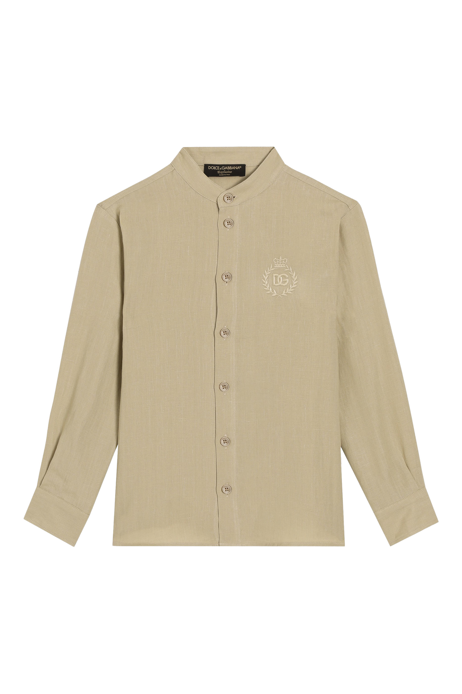 Kids Logo Embroidery Long Sleeves Linen Shirt